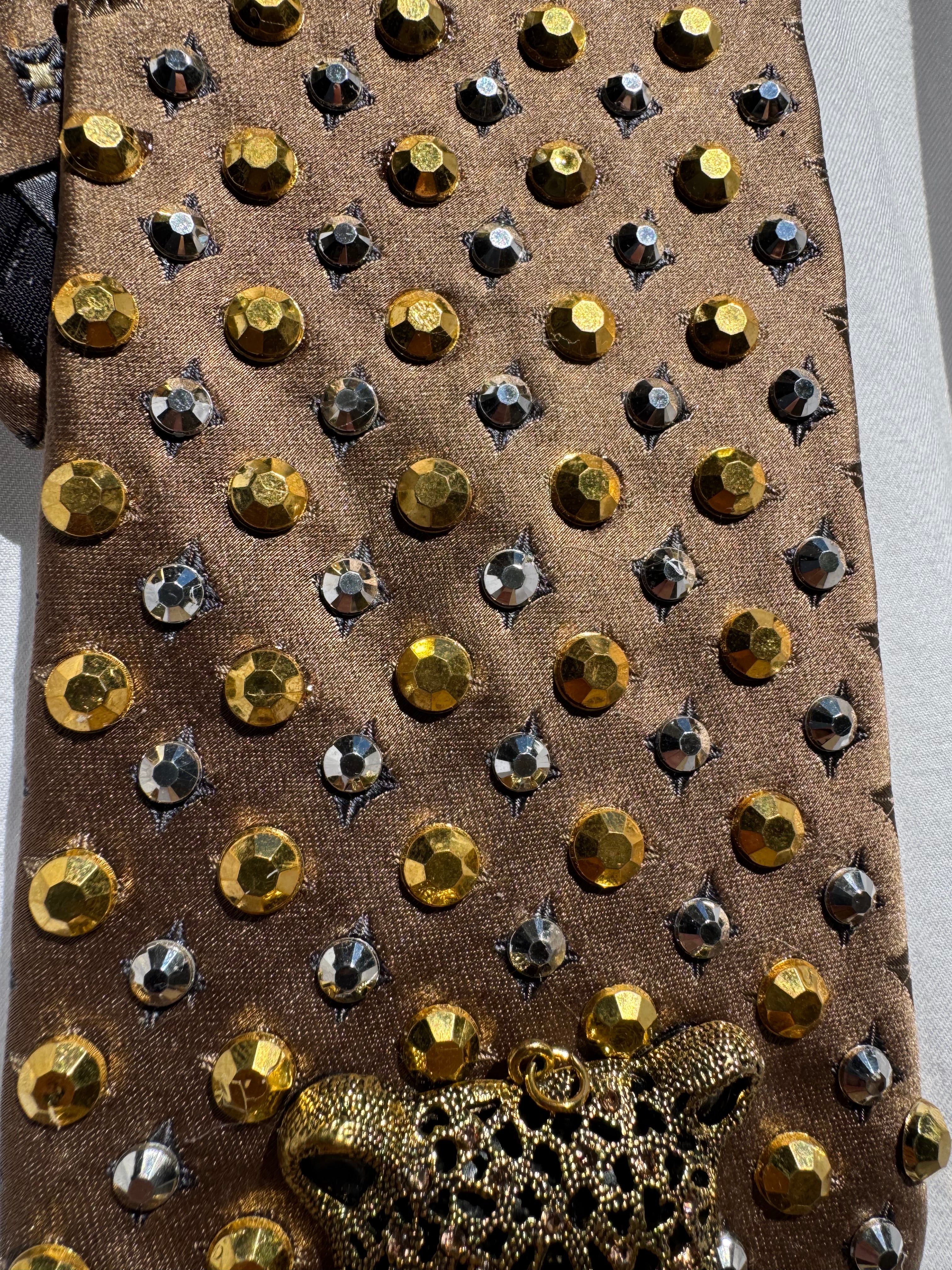Brown Gold and Silver Jaguar Royalty Nature Tie
