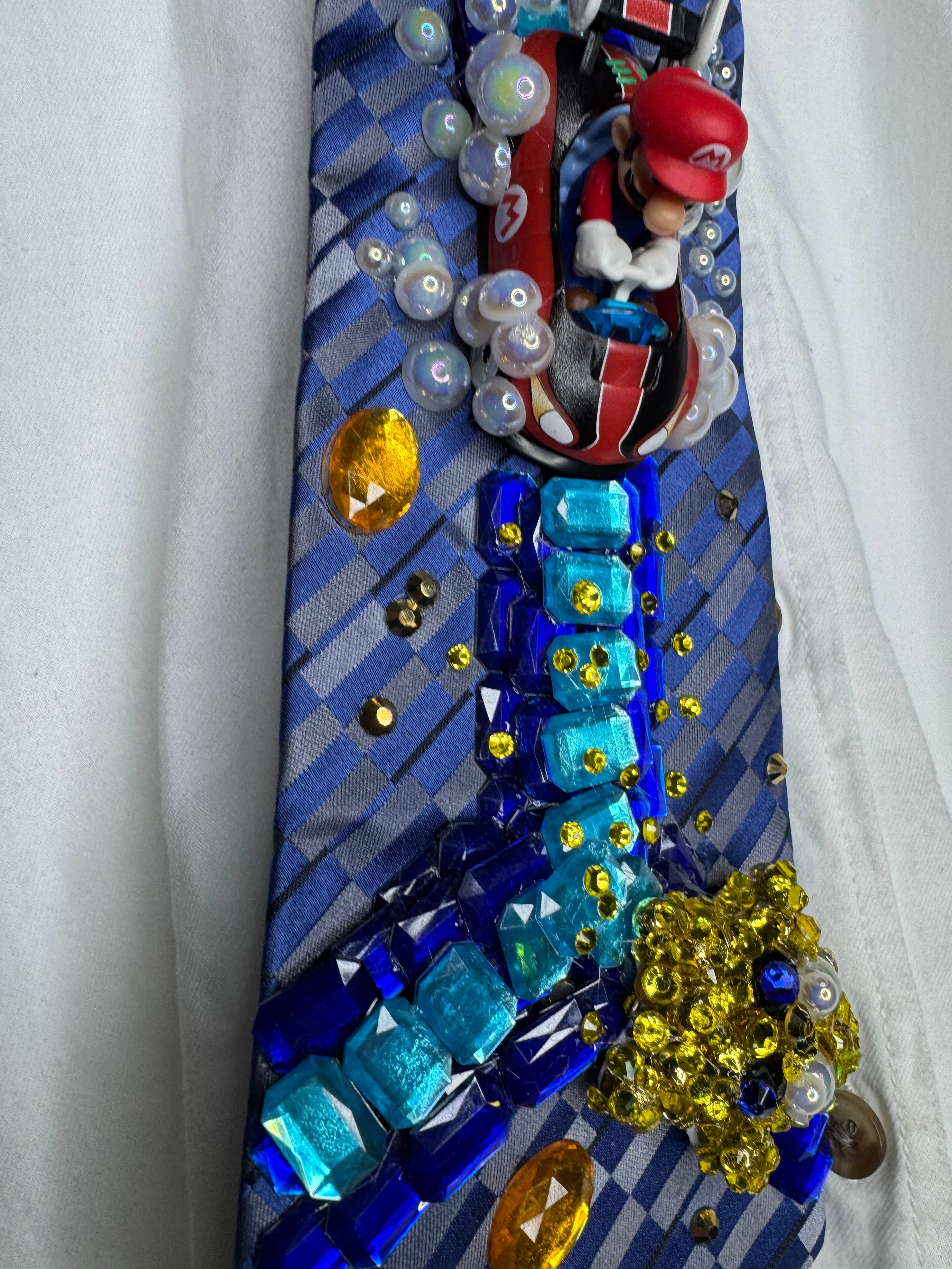 Navy Blue Mario Chasing Star On Icy Glacier Road 200cc Mario Kart Tie