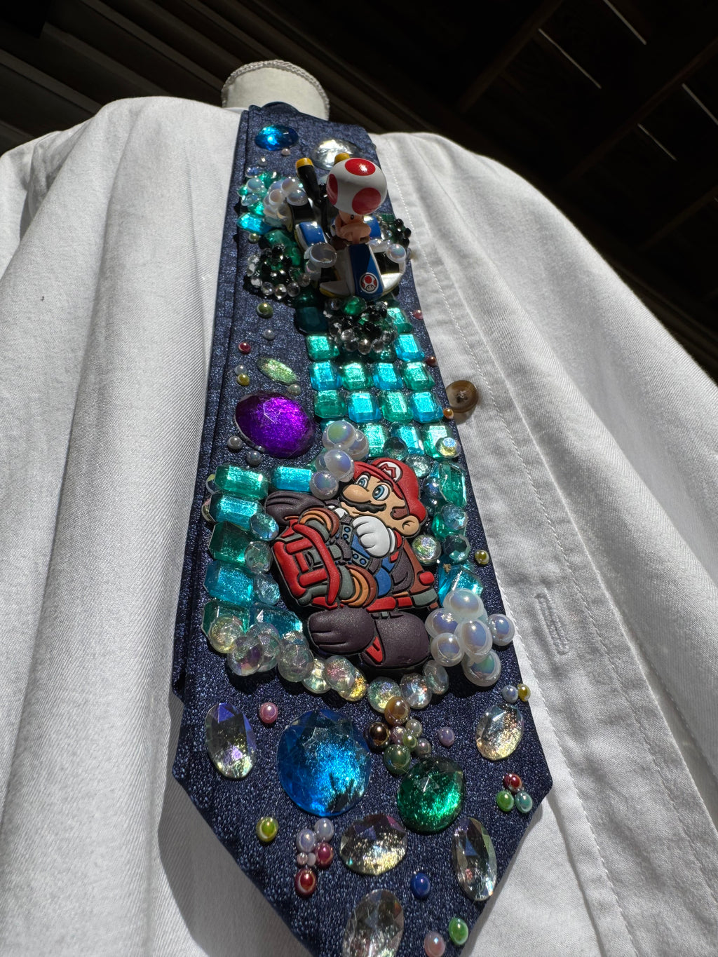 Navy Blue Mario Vs Toad on Icy Glacier Road 200cc Mario Kart Tie