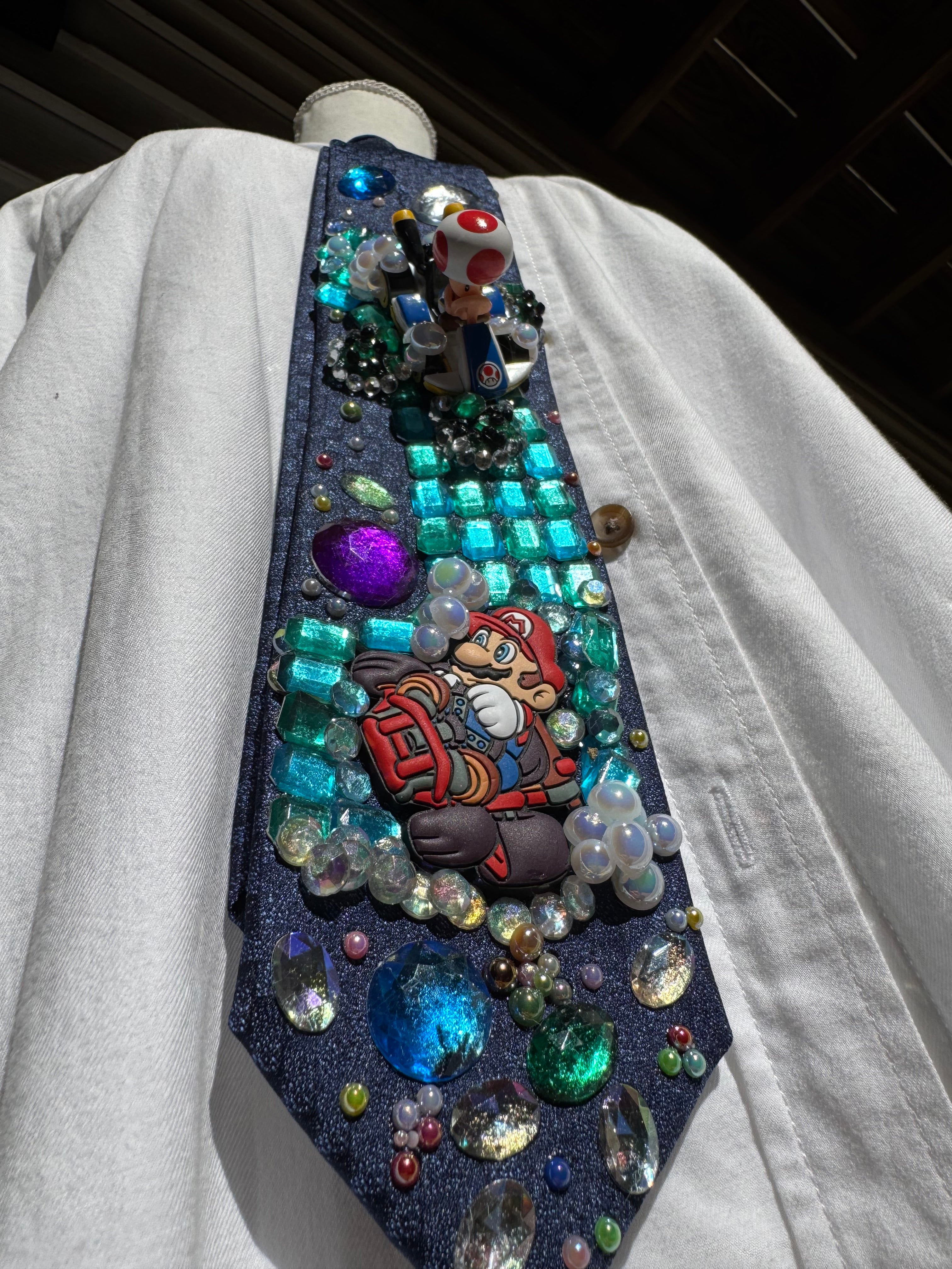 Navy Blue Mario Vs Toad on Icy Glacier Road 200cc Mario Kart Tie