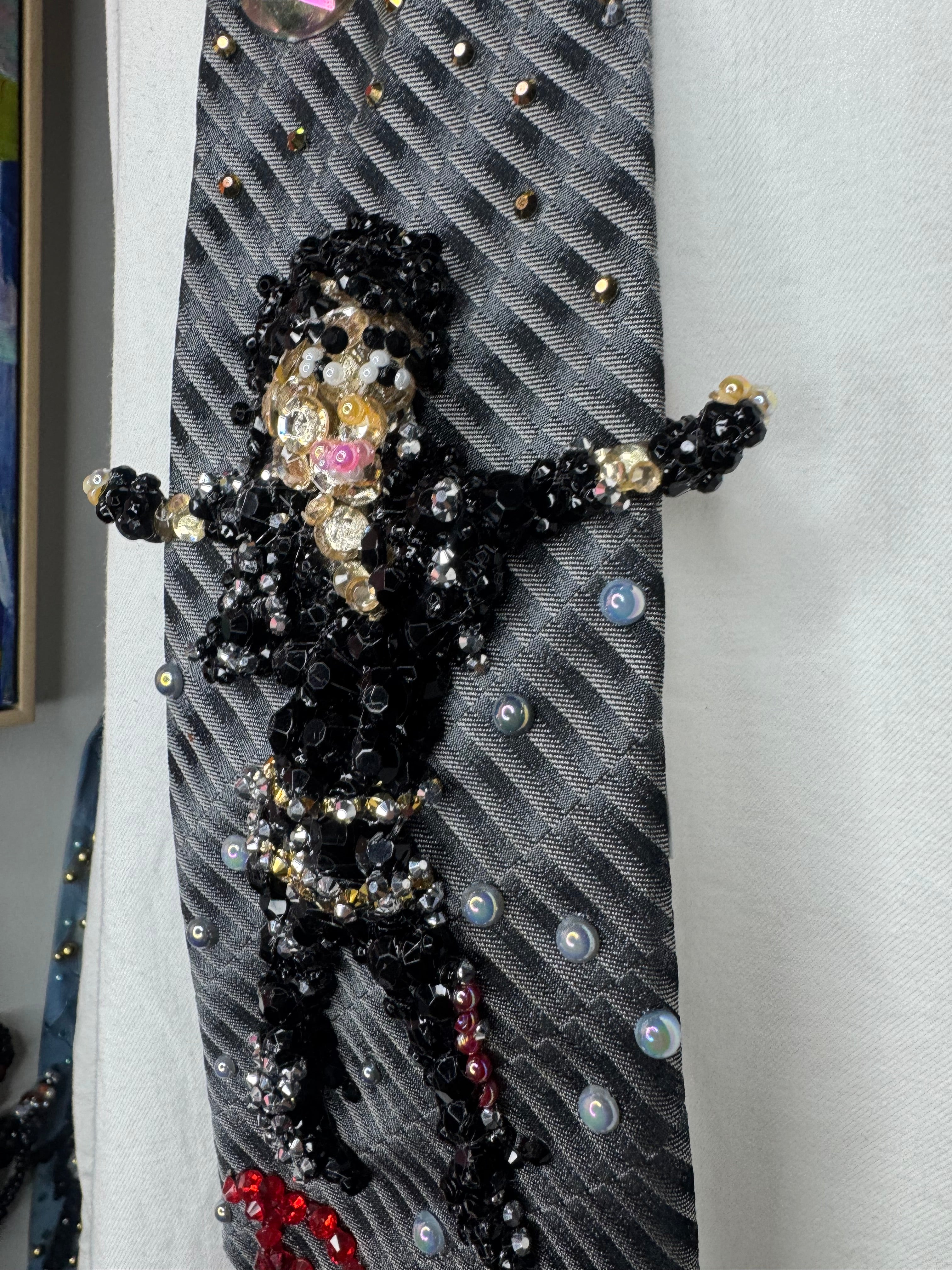 Grey Michael Jackson Hitting Stretched Fists Wide Leg Pose in Bad Short Film Tie
