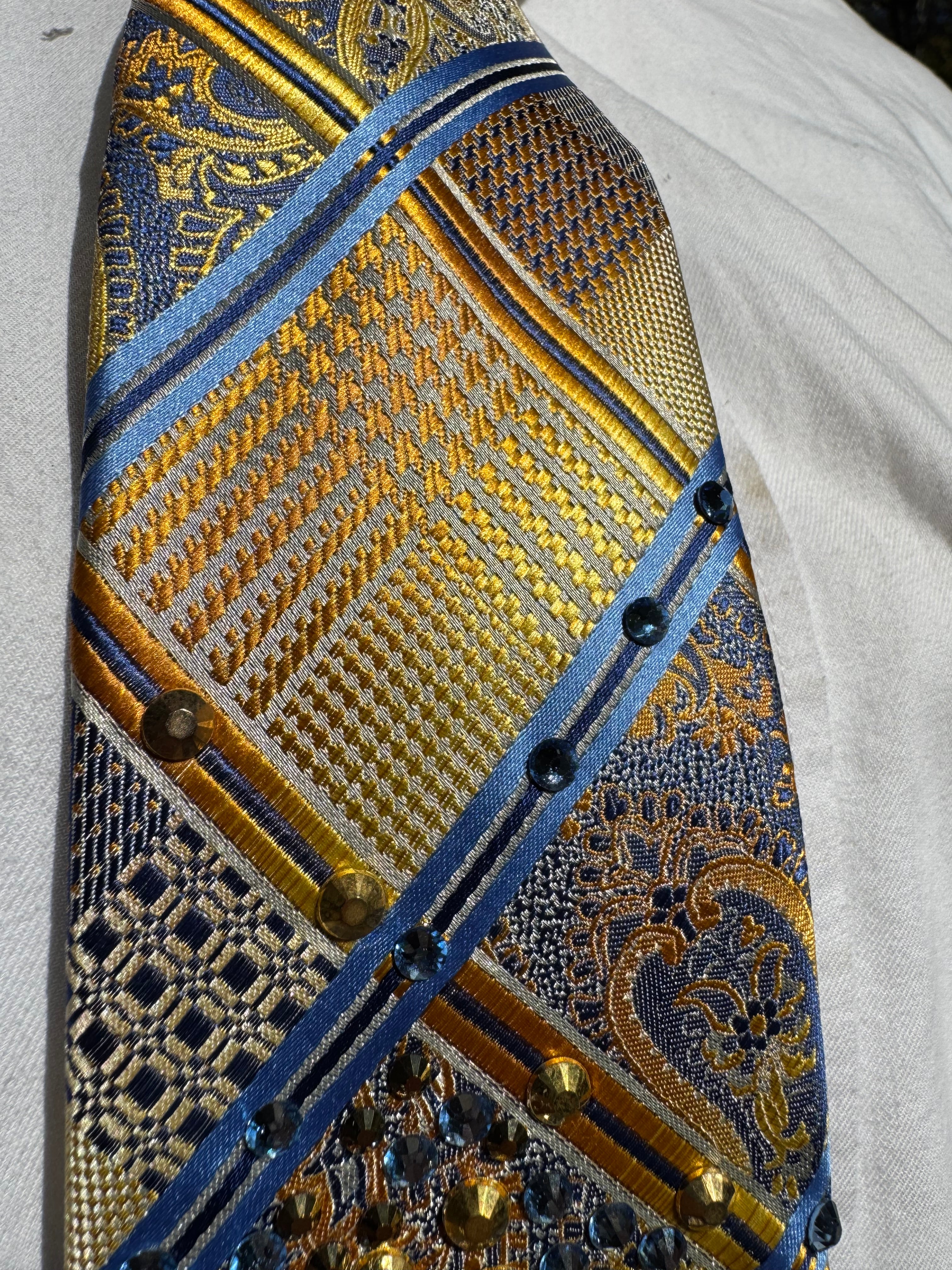 Gold and Blue Egyptian Print High Class Royalty Tie