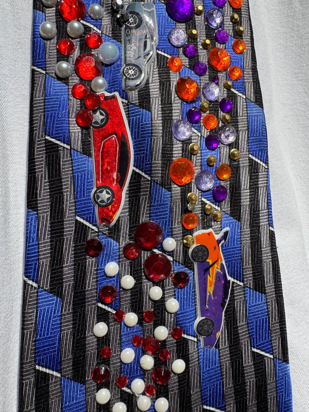 Navy Blue and Grey Cars Racing Daytona Tie