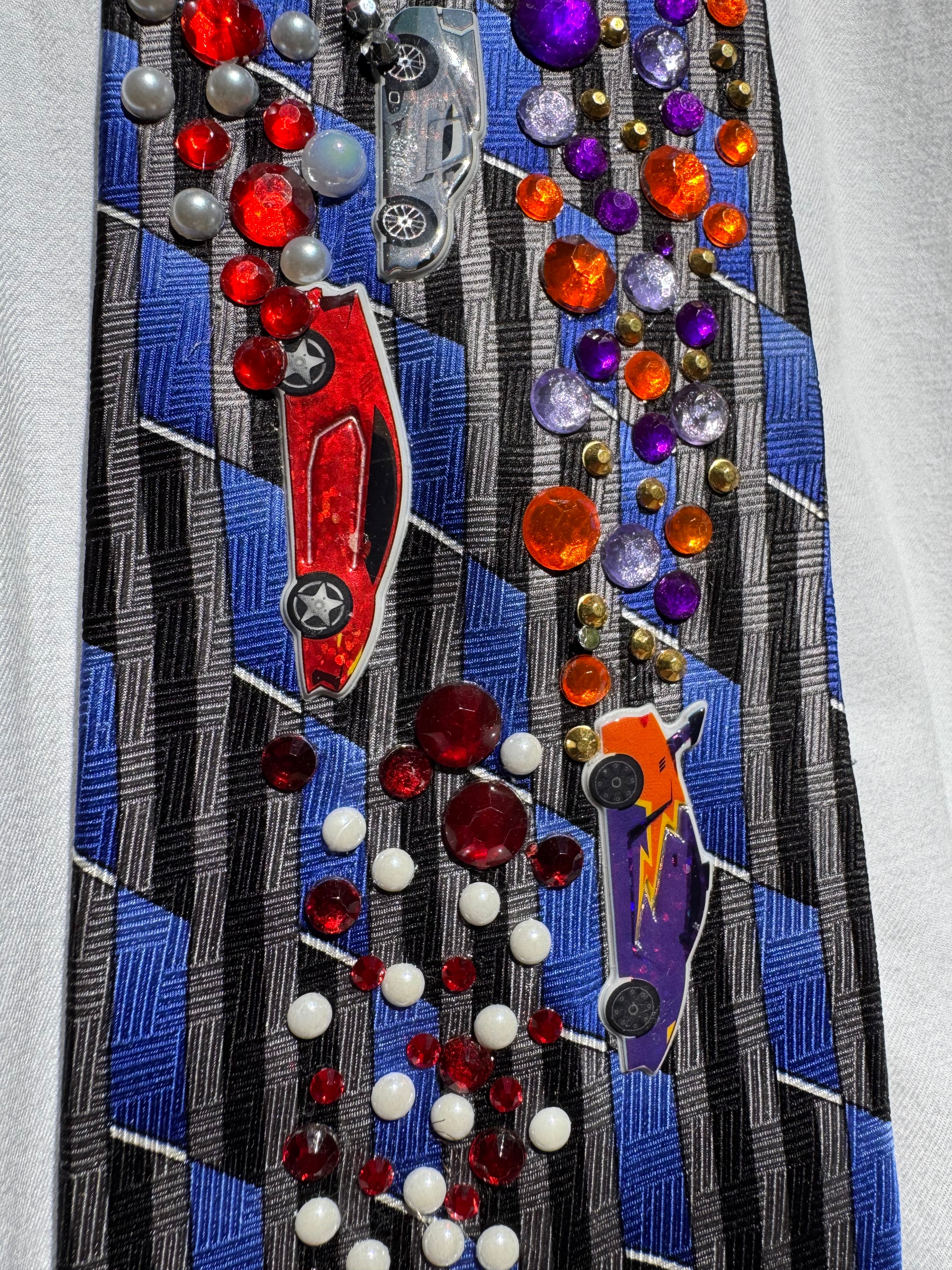Navy Blue and Grey Cars Racing Daytona Tie