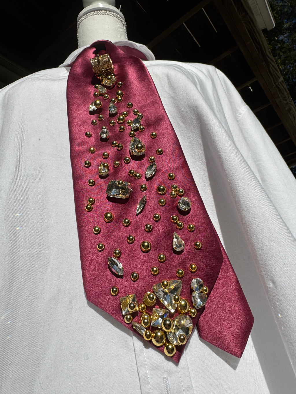 Burgundy Silk Treasure Box Spilling Gold and Baguettes Royalty Tie