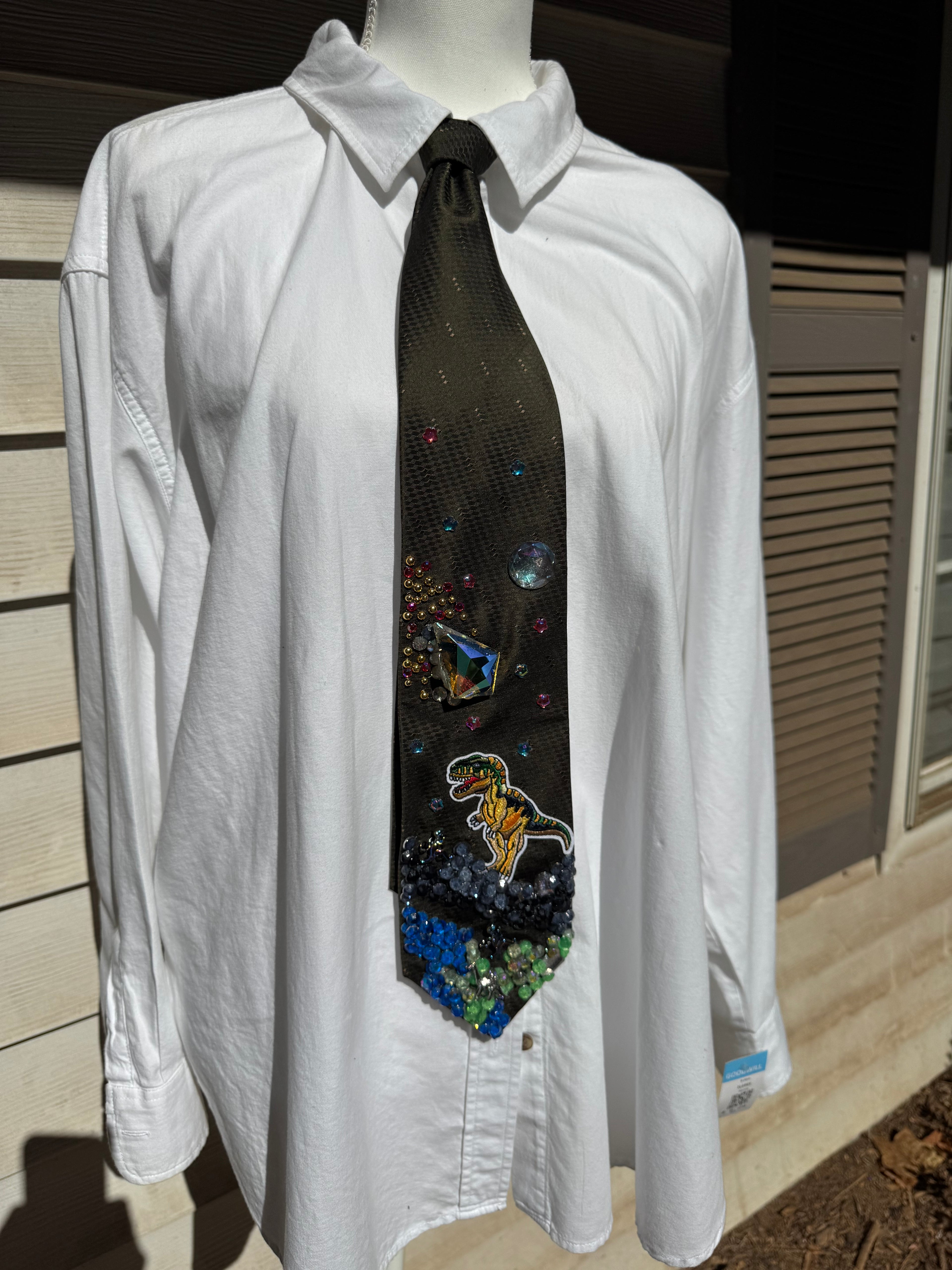 Dark Green Huge Asteroid Crashing Jurassic World Dinosaurs Tie