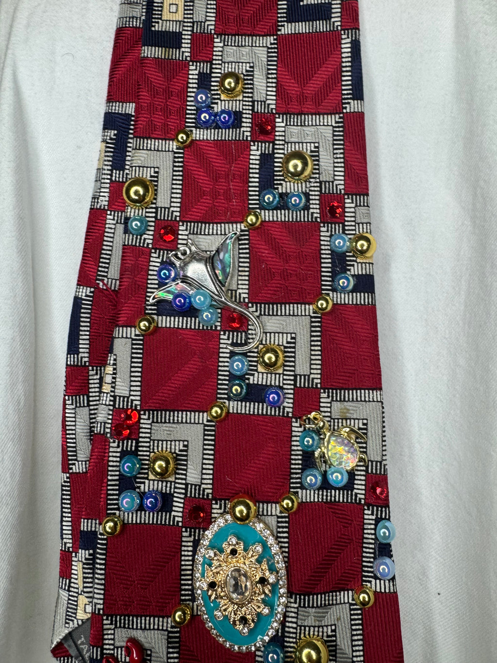 Red Checkered Tropical Treasure Box Ocean Floor Royalty Tie