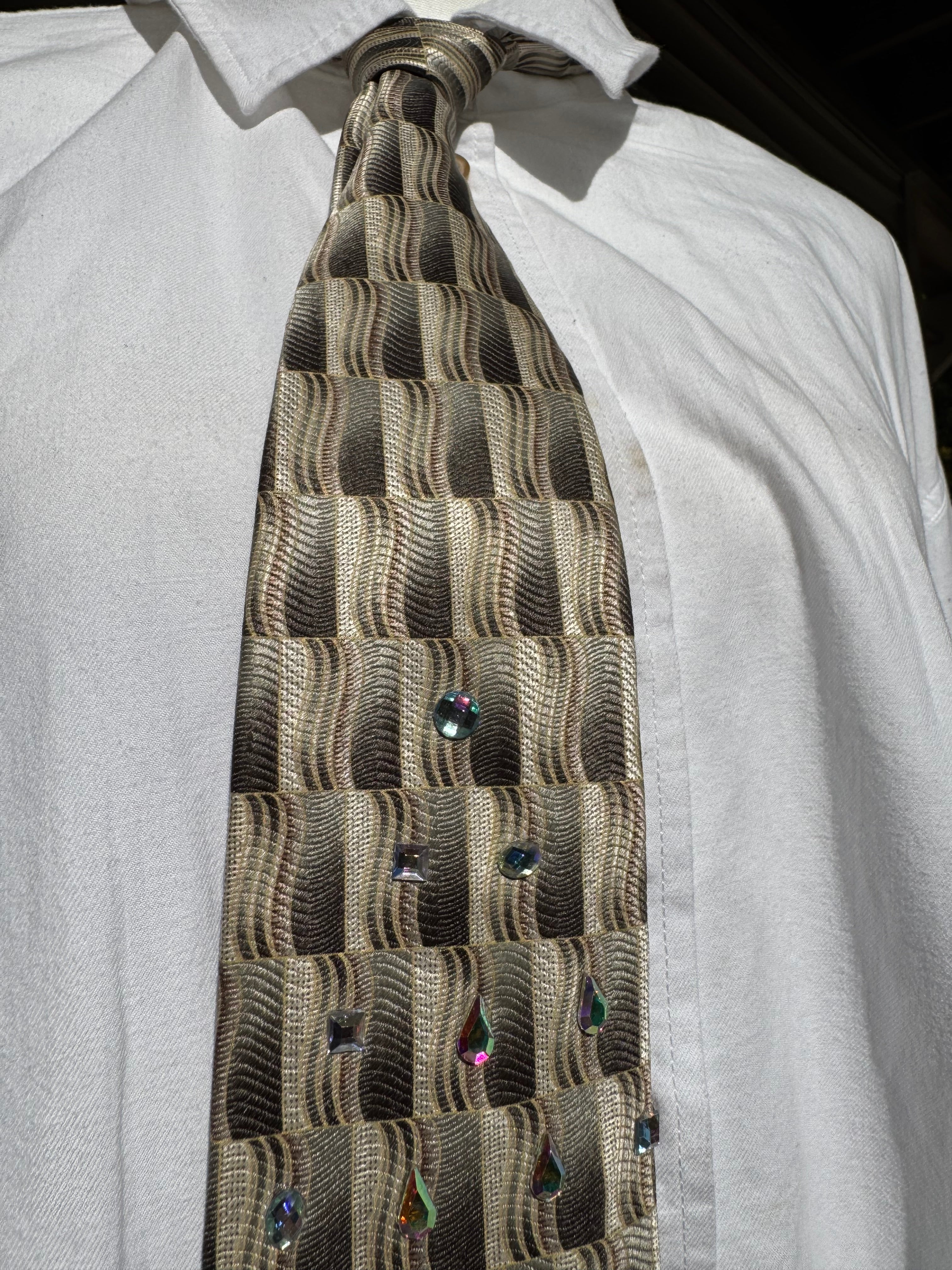 Beige Futuristic Iridescent Shapes Royalty Tie
