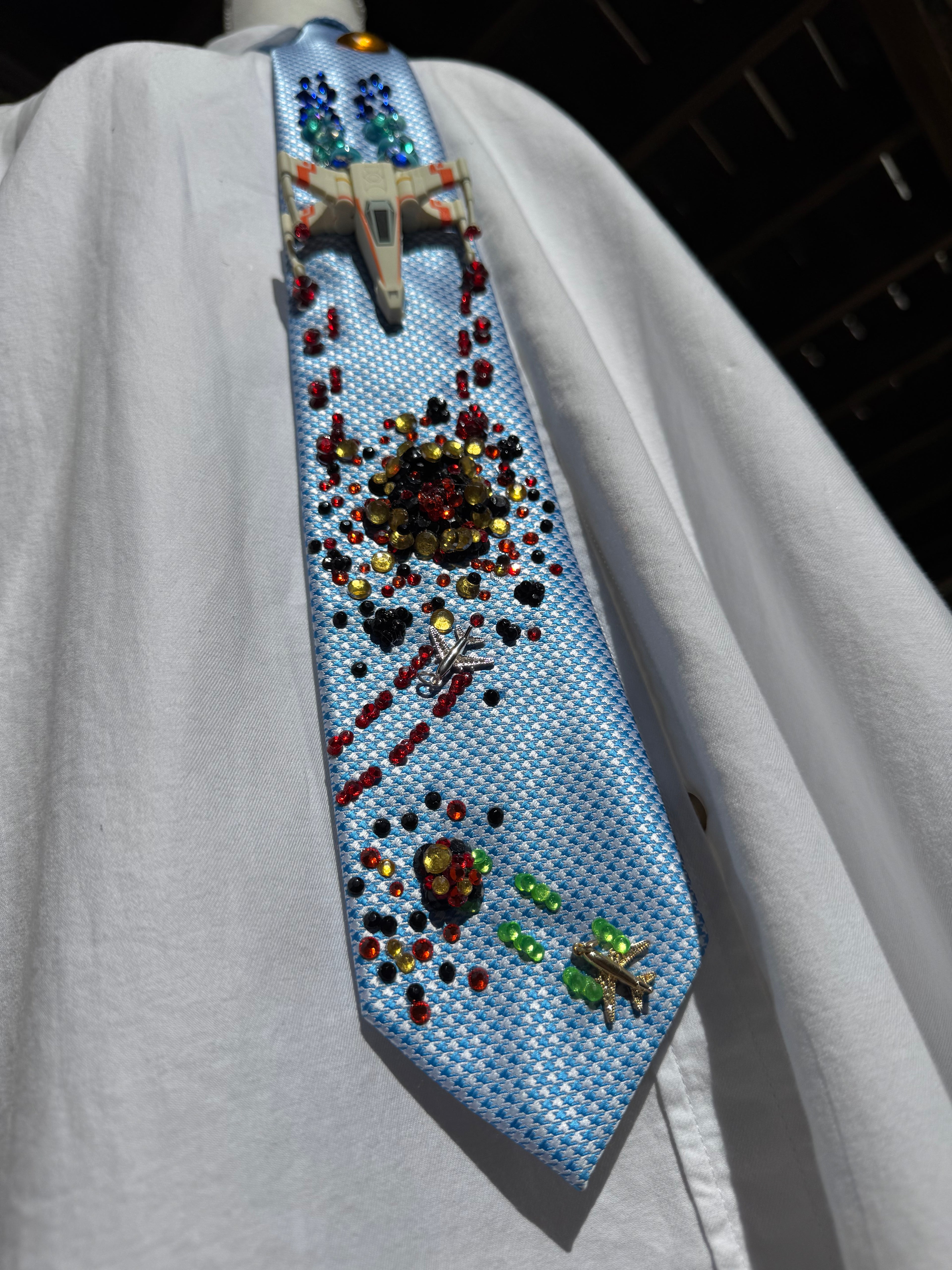 Light Blue X Wing Starfighter Destroying TIE Fighter Star Wars Tie