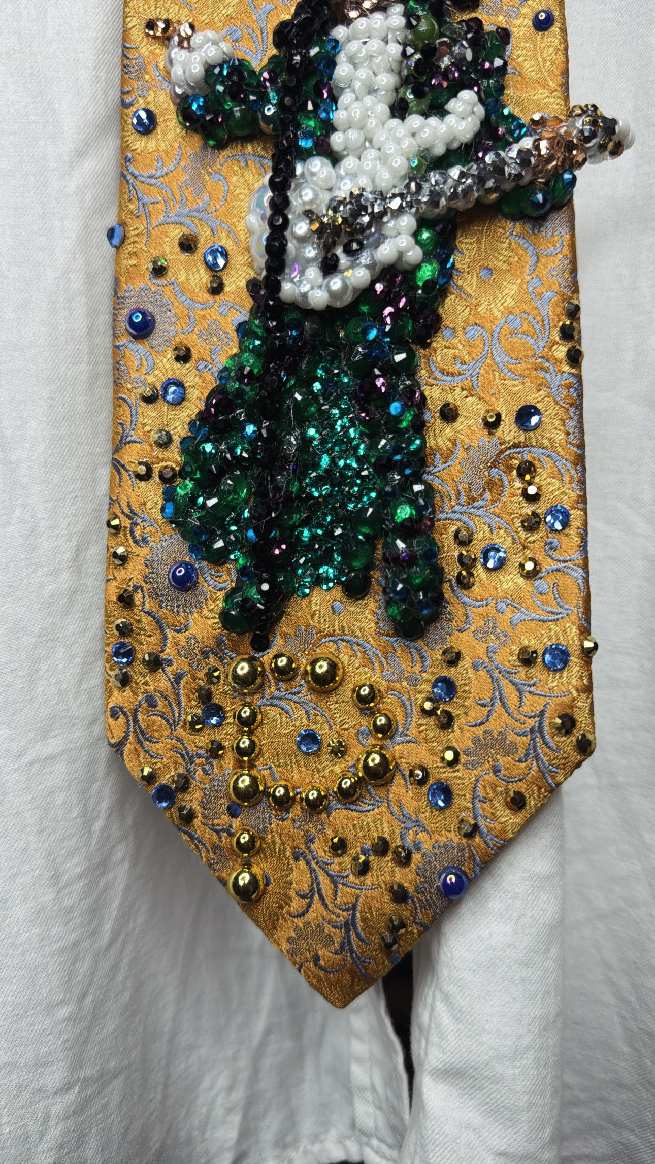 Gold Paisley Prince Pointing With White Guitar Performing Purple Rain at the AMA 1985 Tie