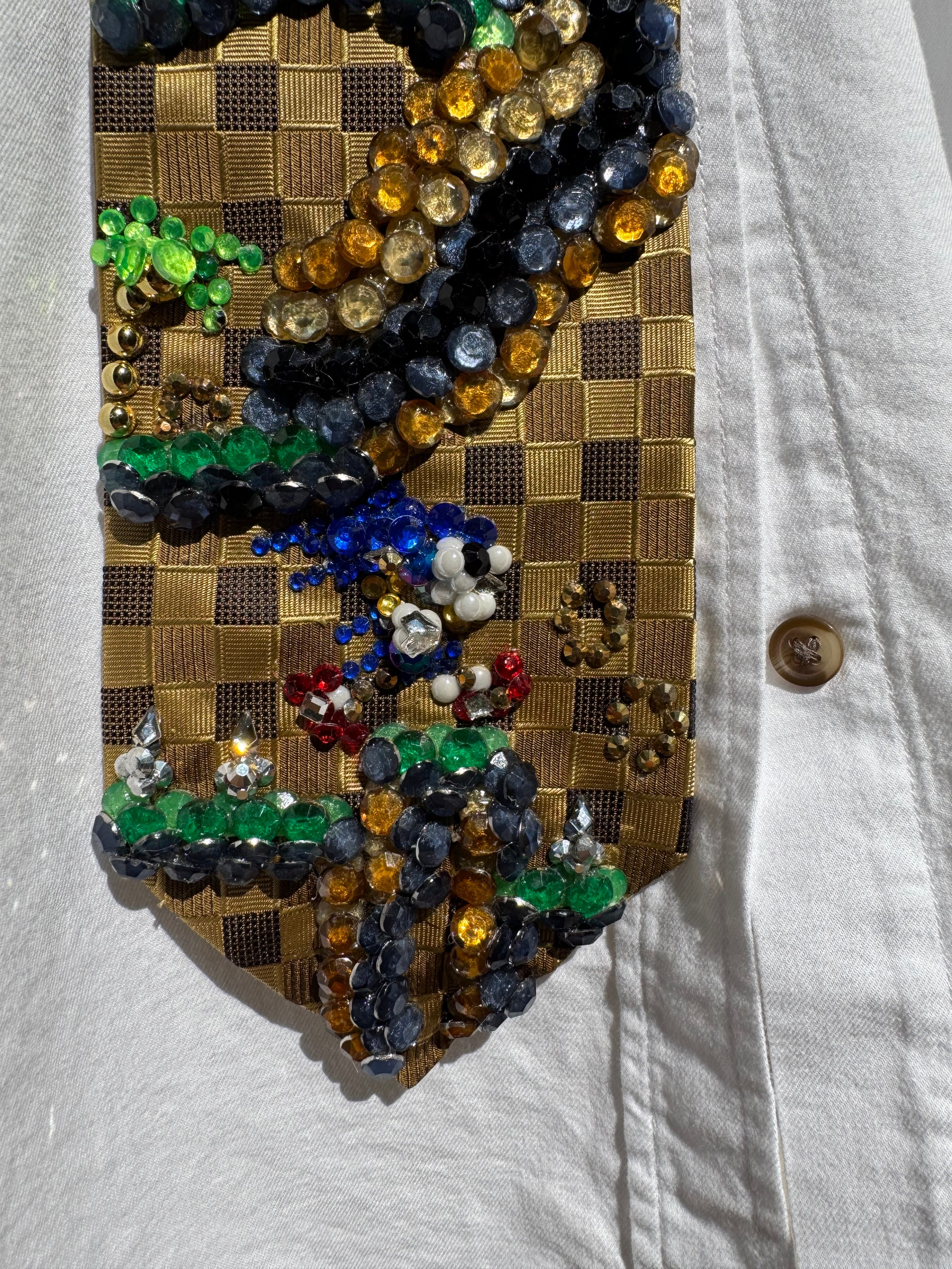 Gold Checkered Retro Supersonic Video Game Tie