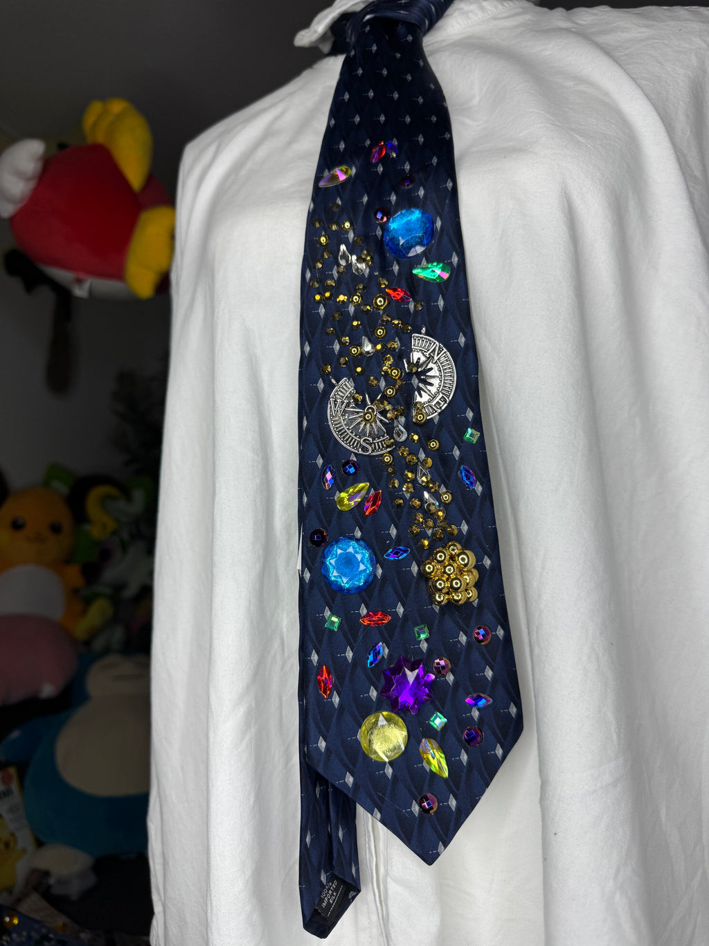 Navy Blue Golden Asteroid Breaking Compass Space Royalty Tie