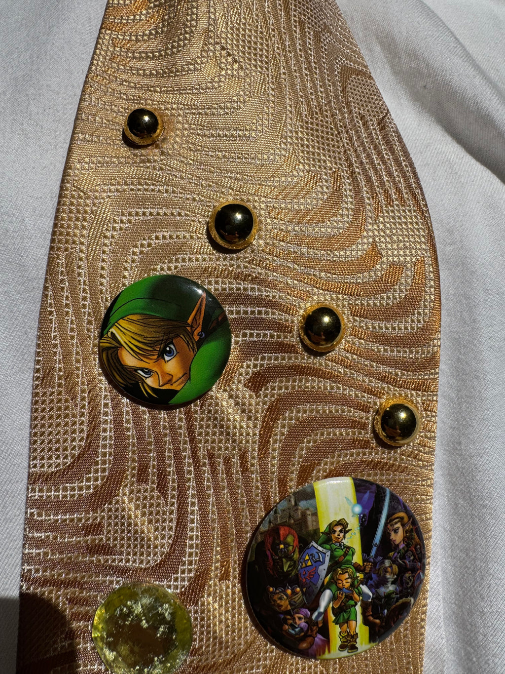 Gold Legendary Link Watching Waterfall Zelda Video Game Tie