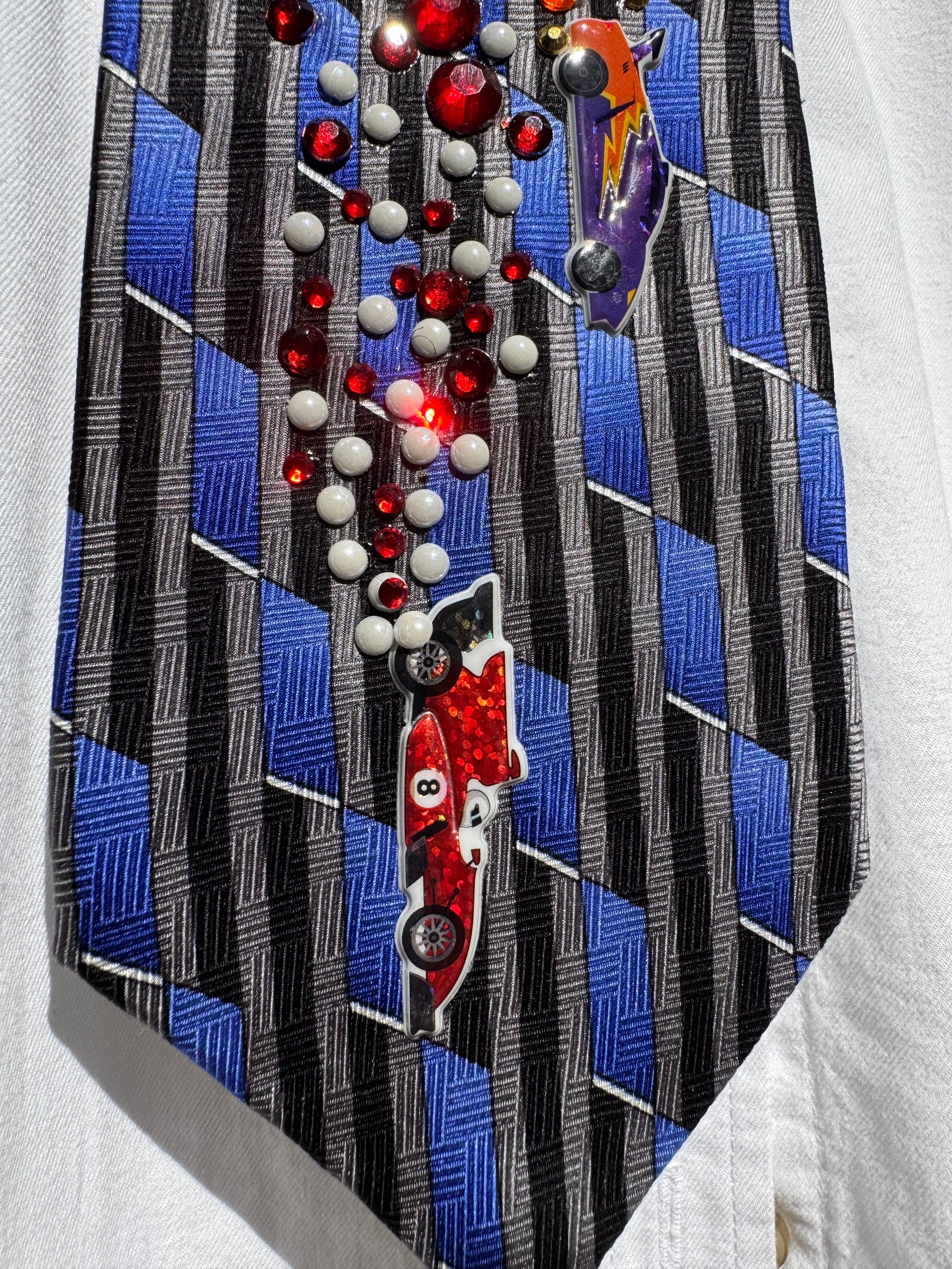 Navy Blue and Grey Cars Racing Daytona Tie