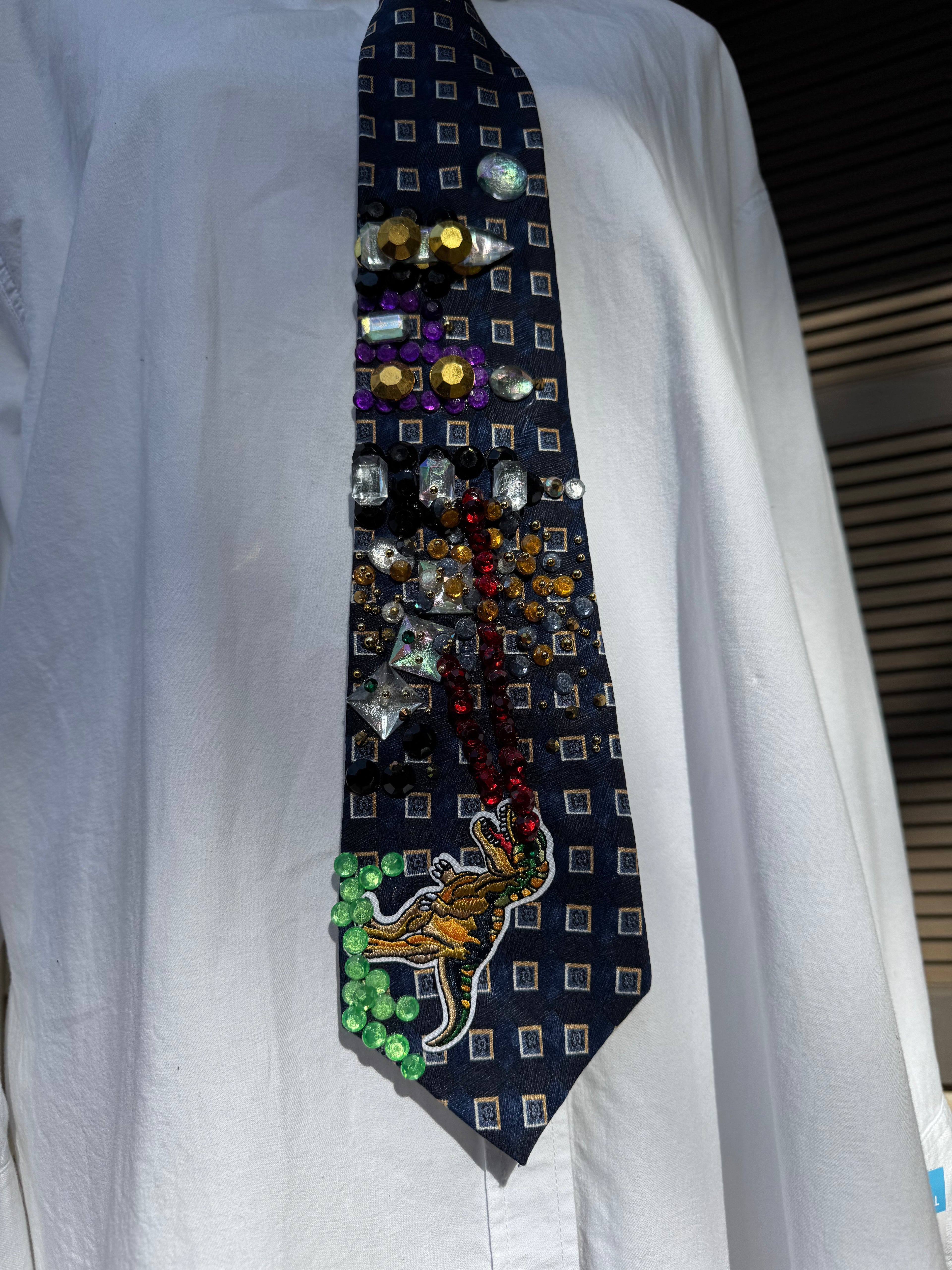 Navy Blue Laser Eye Trex Attacking City Tie