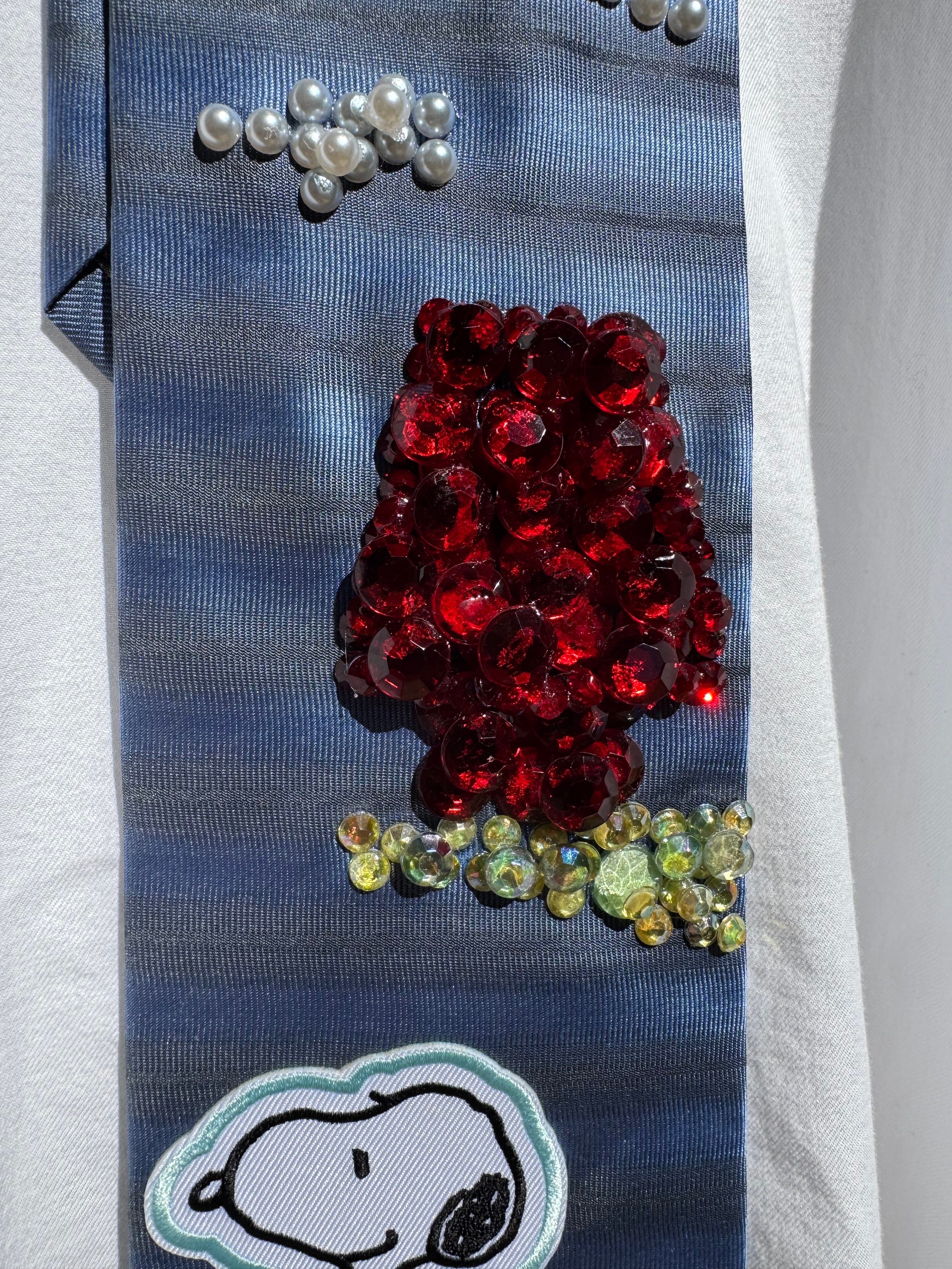 Sky Blue Snoopy and Woodstock Walking Cartoon Tie