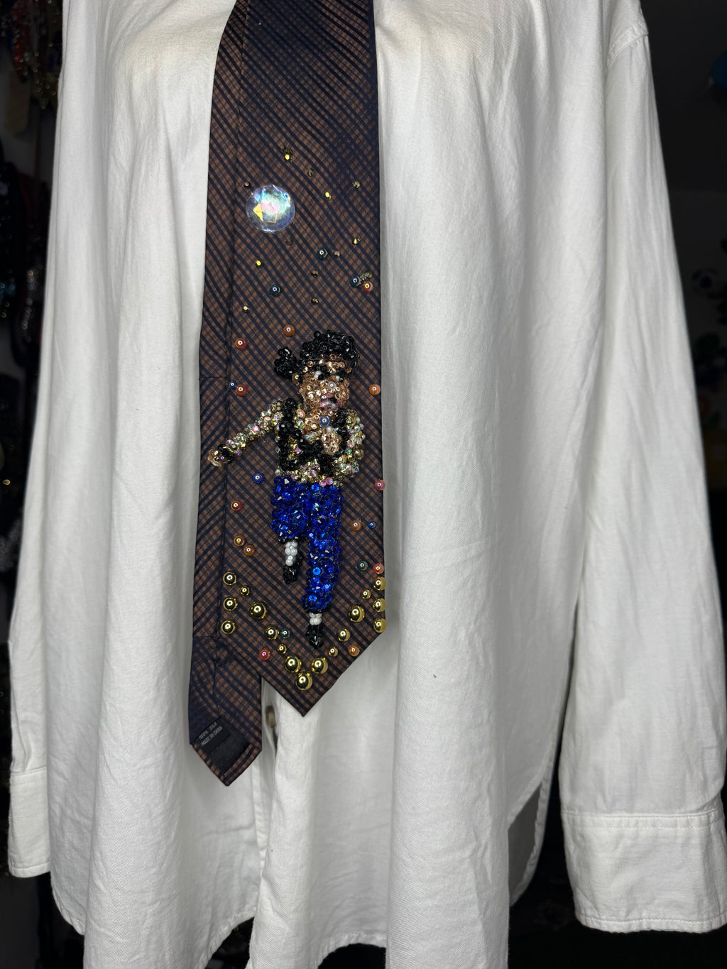Orange and Navy Blue Plaid Michael Jackson in the Air Performing Workin Day n Night Live at Romania for Dangerous Tour 1992 Tie