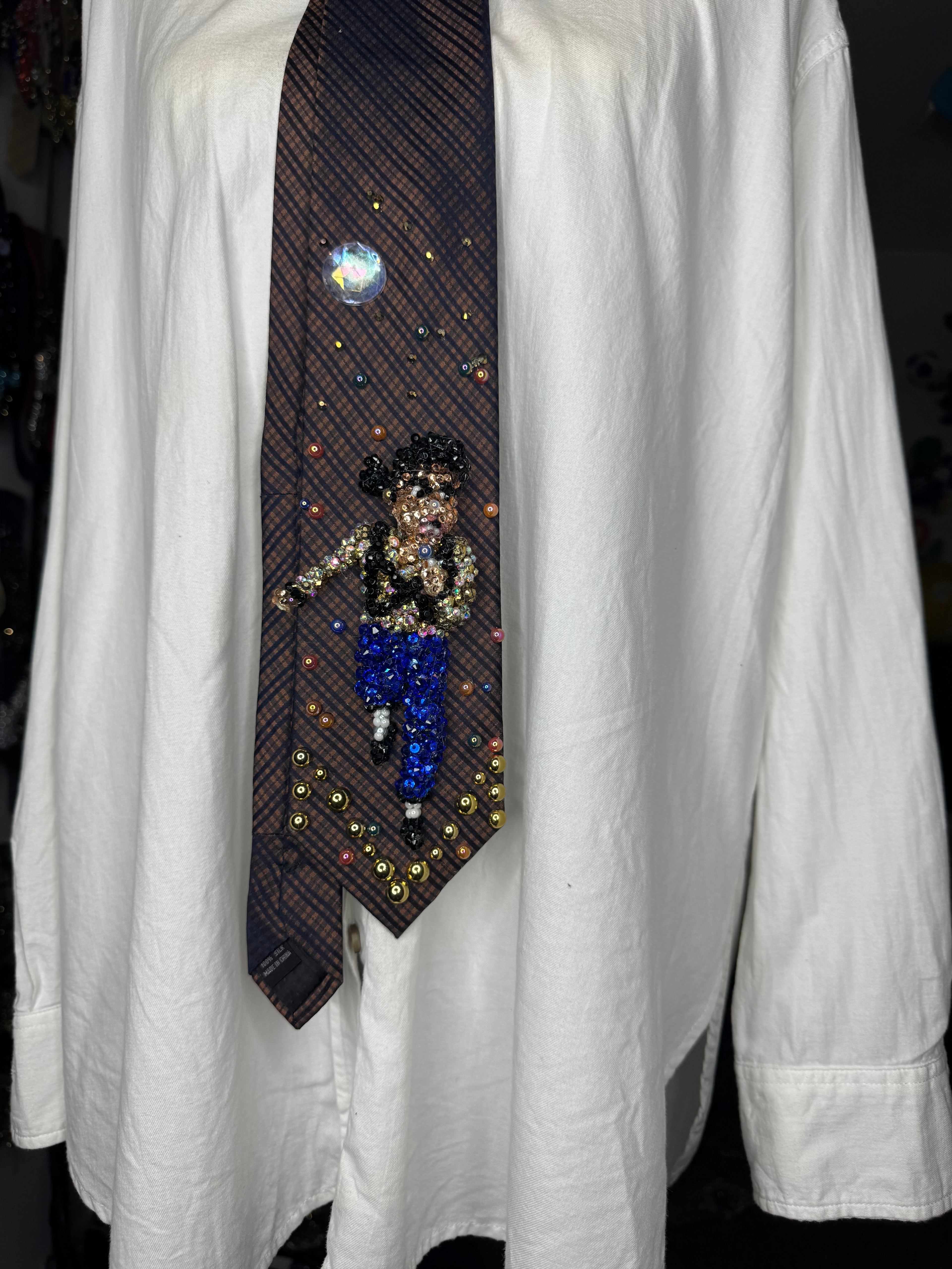 Orange and Navy Blue Plaid Michael Jackson in the Air Performing Workin Day n Night Live at Romania for Dangerous Tour 1992 Tie