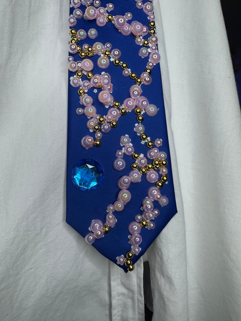 Blue Gold Branch Cherry Blossoms Nature Royalty Tie