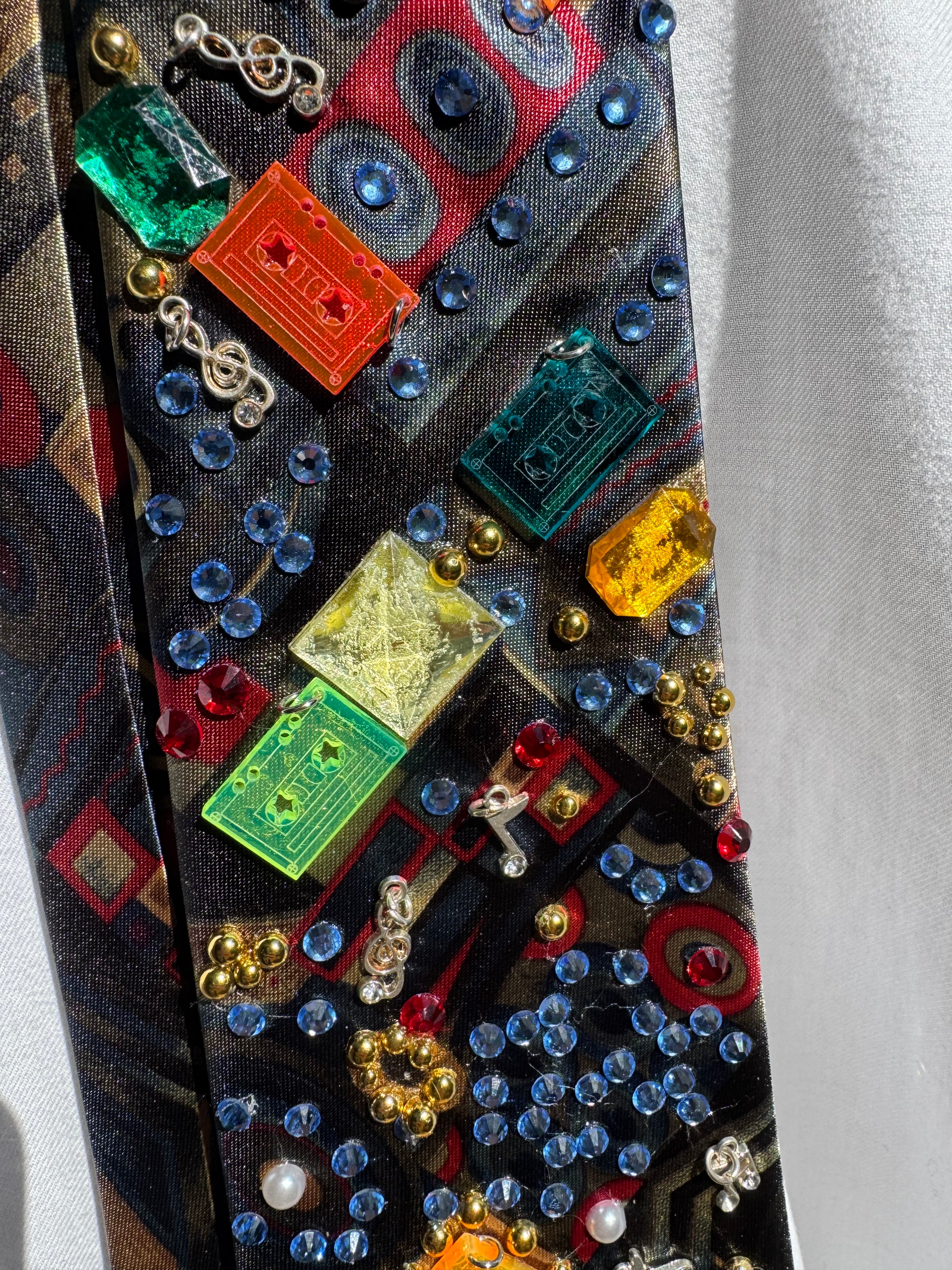 Black Cassette Tapes and Music Notes Royalty Music Tie