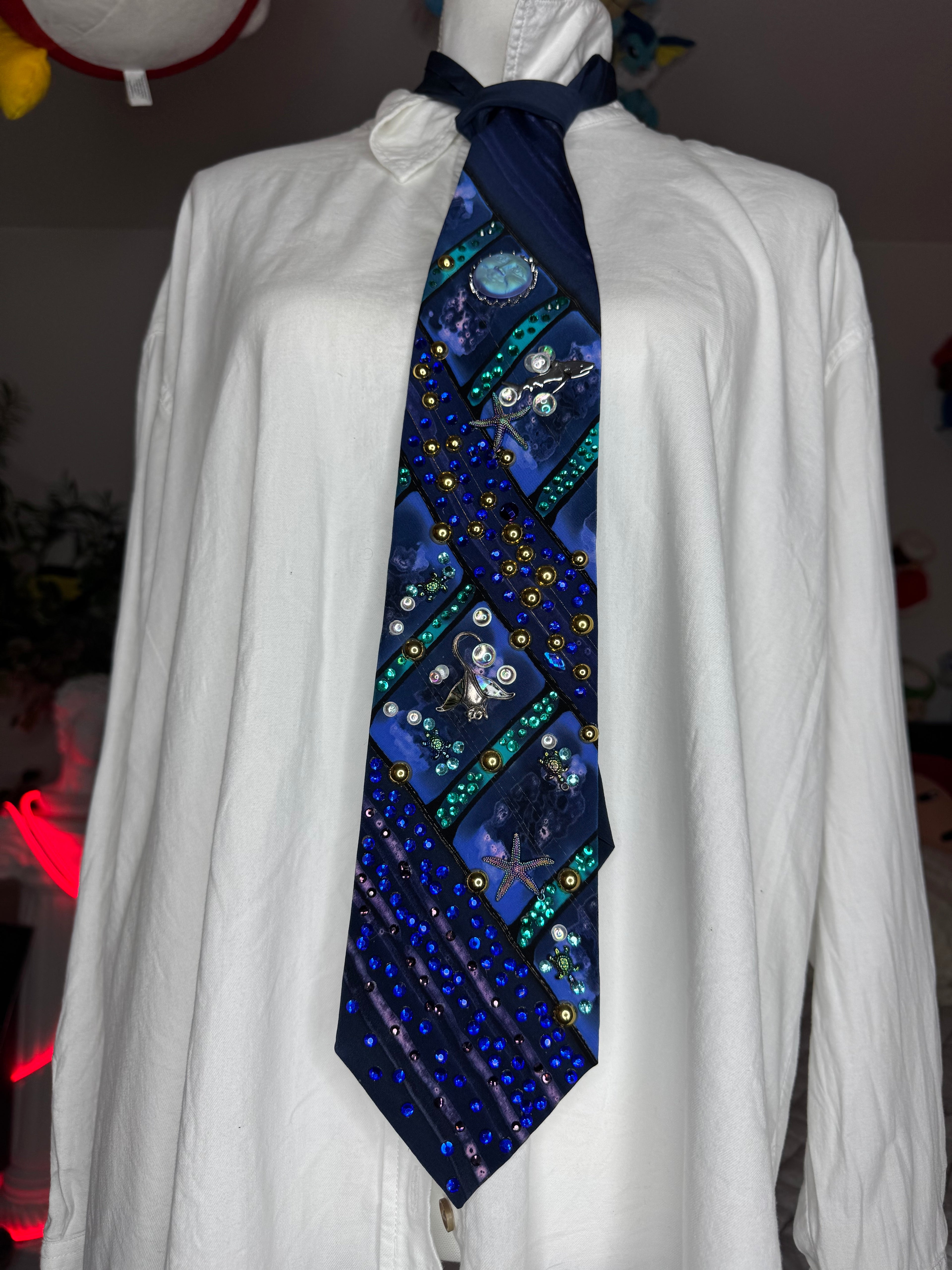 Deep Royal Blue Marbled Aquarium Nature Royalty Tie
