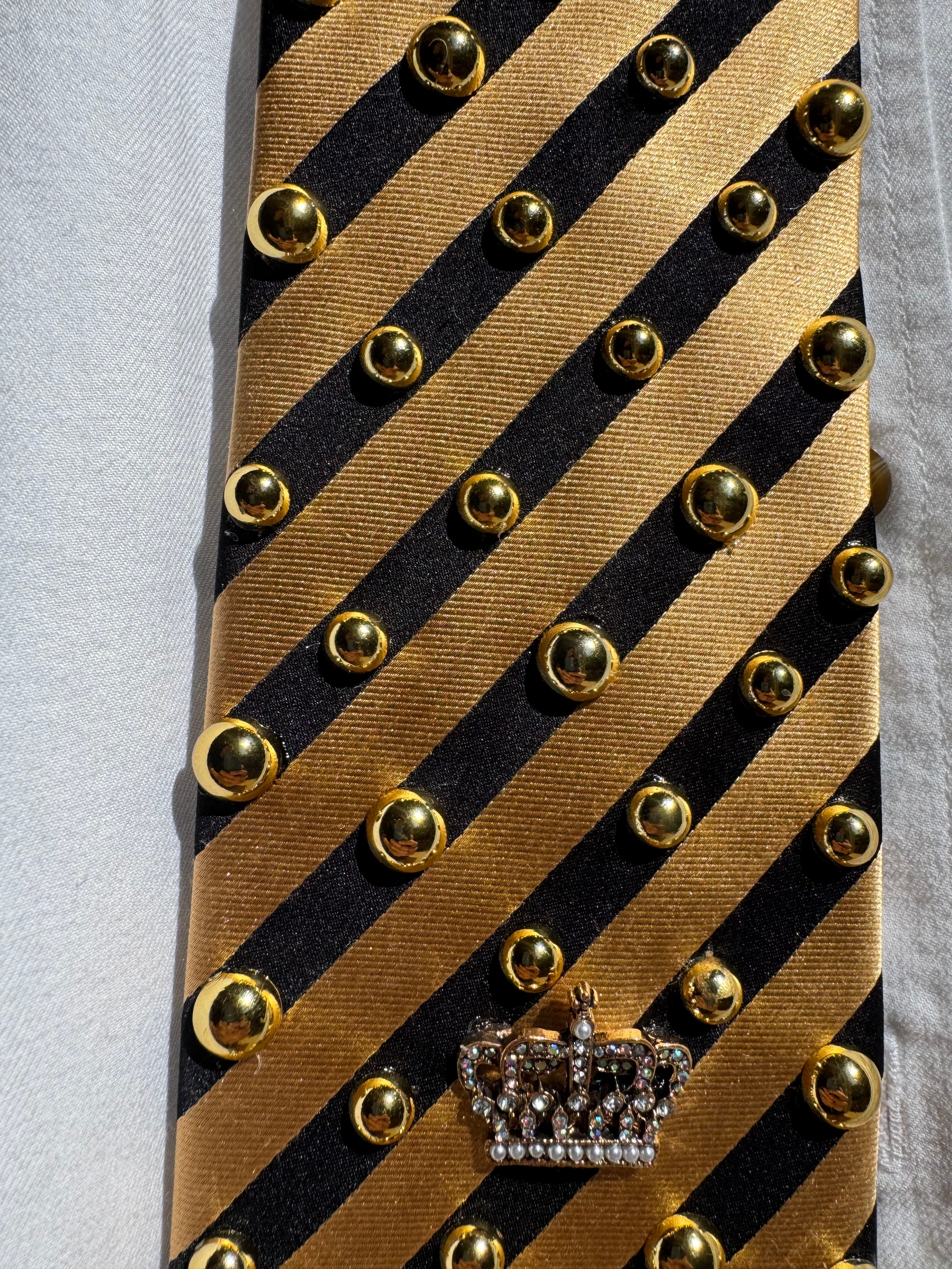 Gold and Black Silk Striped Bumblebee High Class Royalty Nature Tie