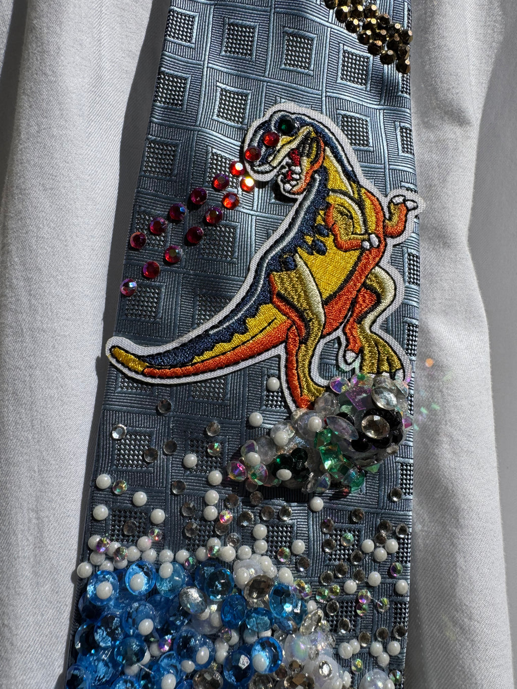 Light Blue Trex With Laser Eyes Surfing Dinosaur Nautical Tie