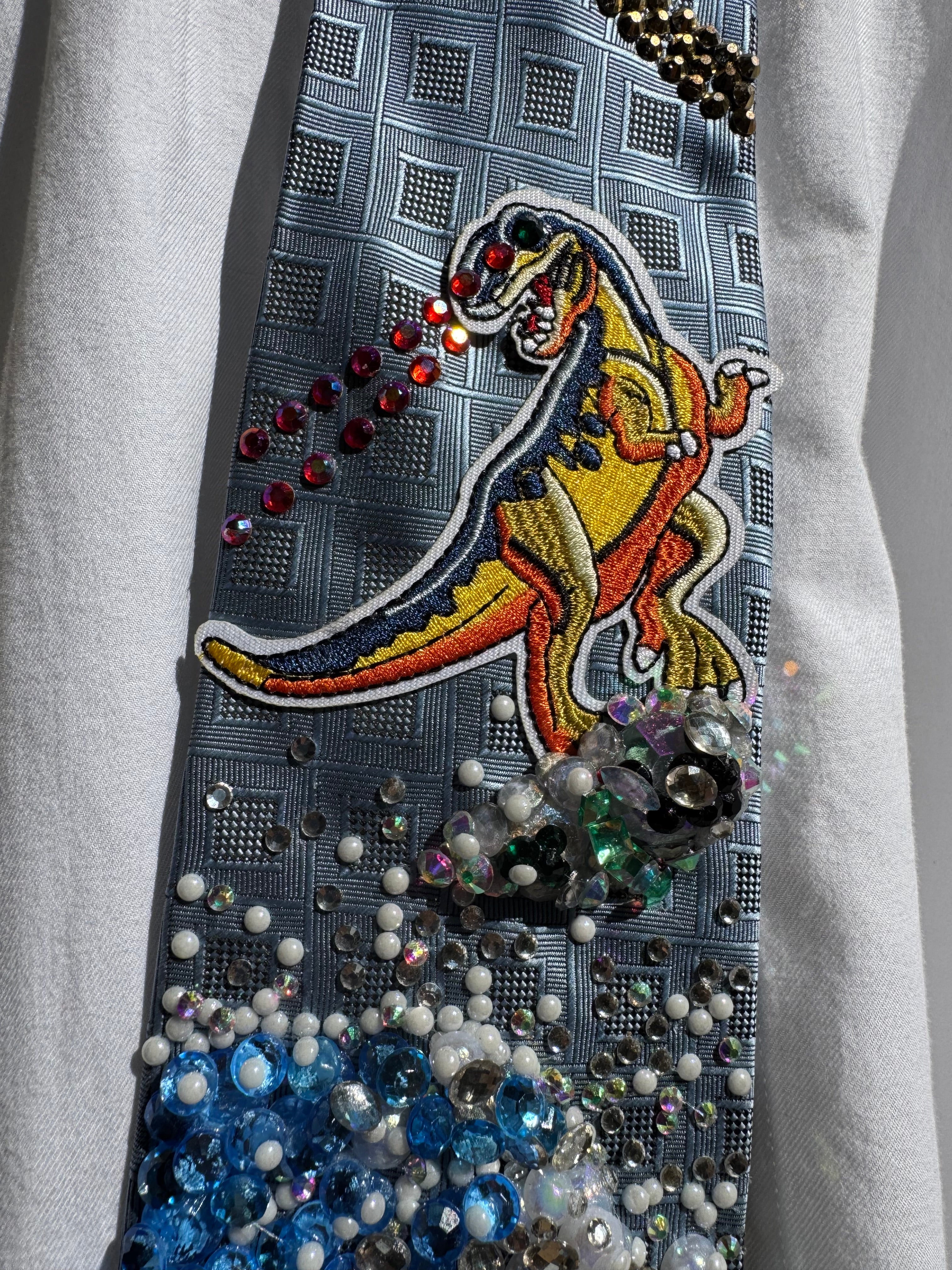 Light Blue Trex With Laser Eyes Surfing Dinosaur Nautical Tie