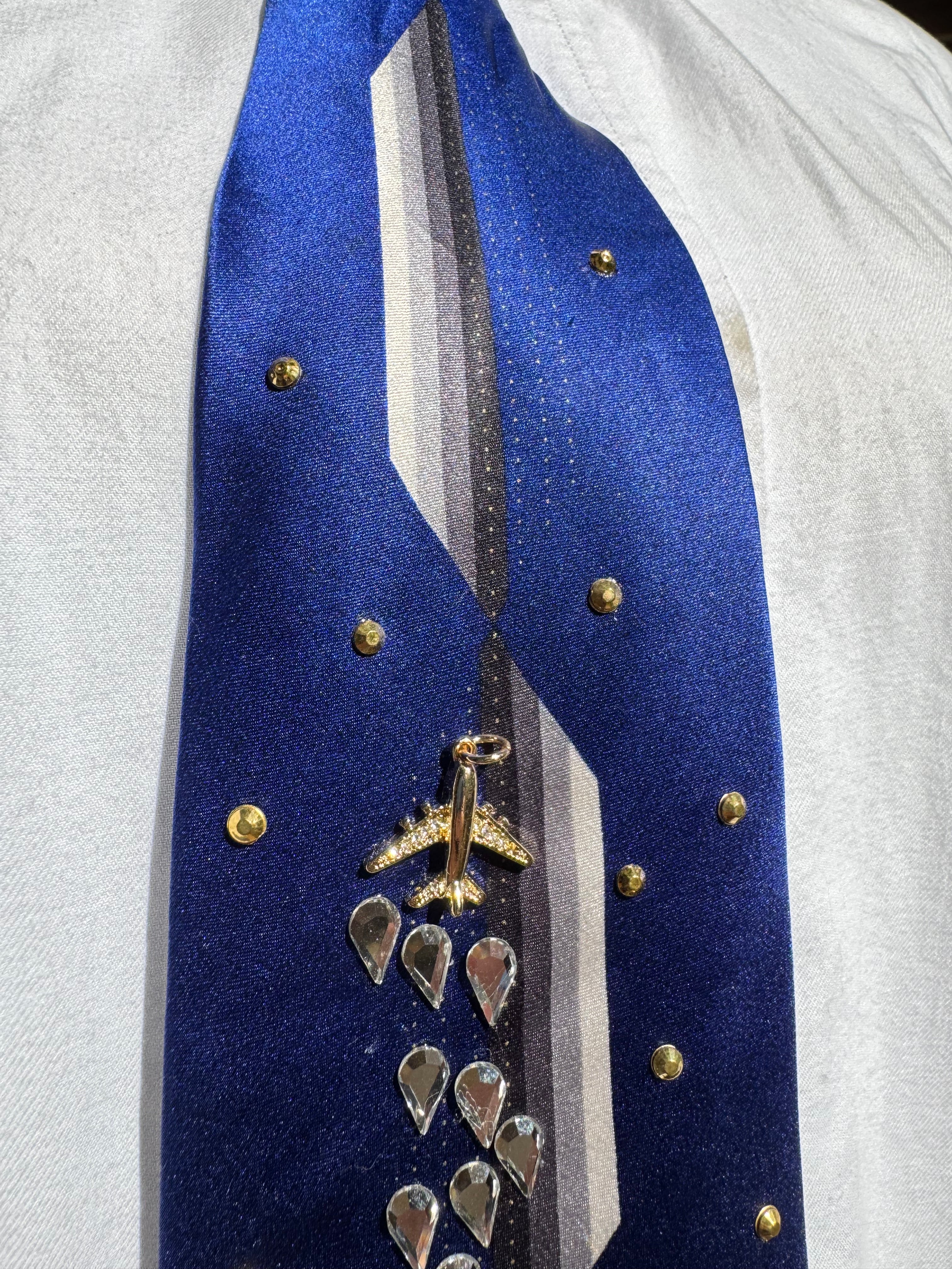 Royal Deep Blue Planes on a Starry Night Pilot Tie