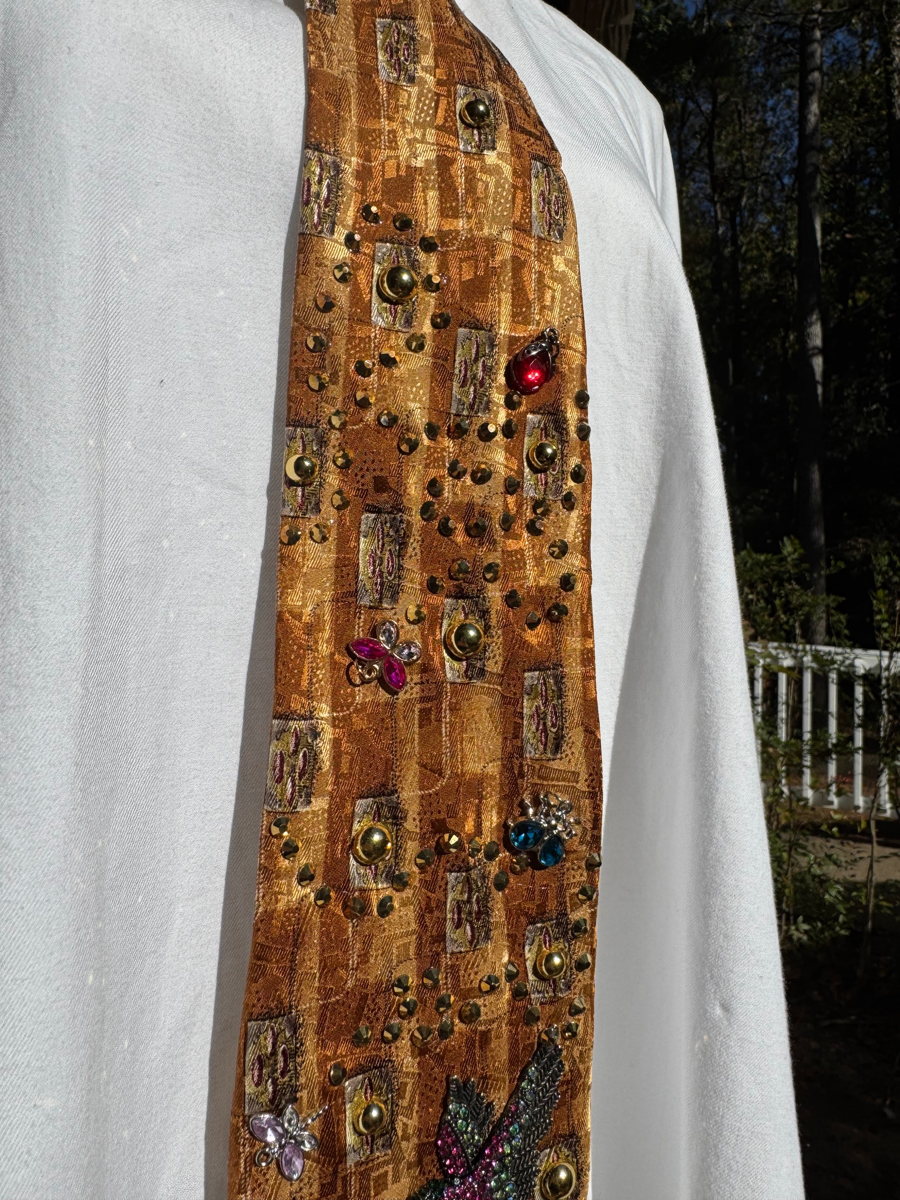 Gold Tree Bark Humming Bird and Insects Nature Royalty Tie