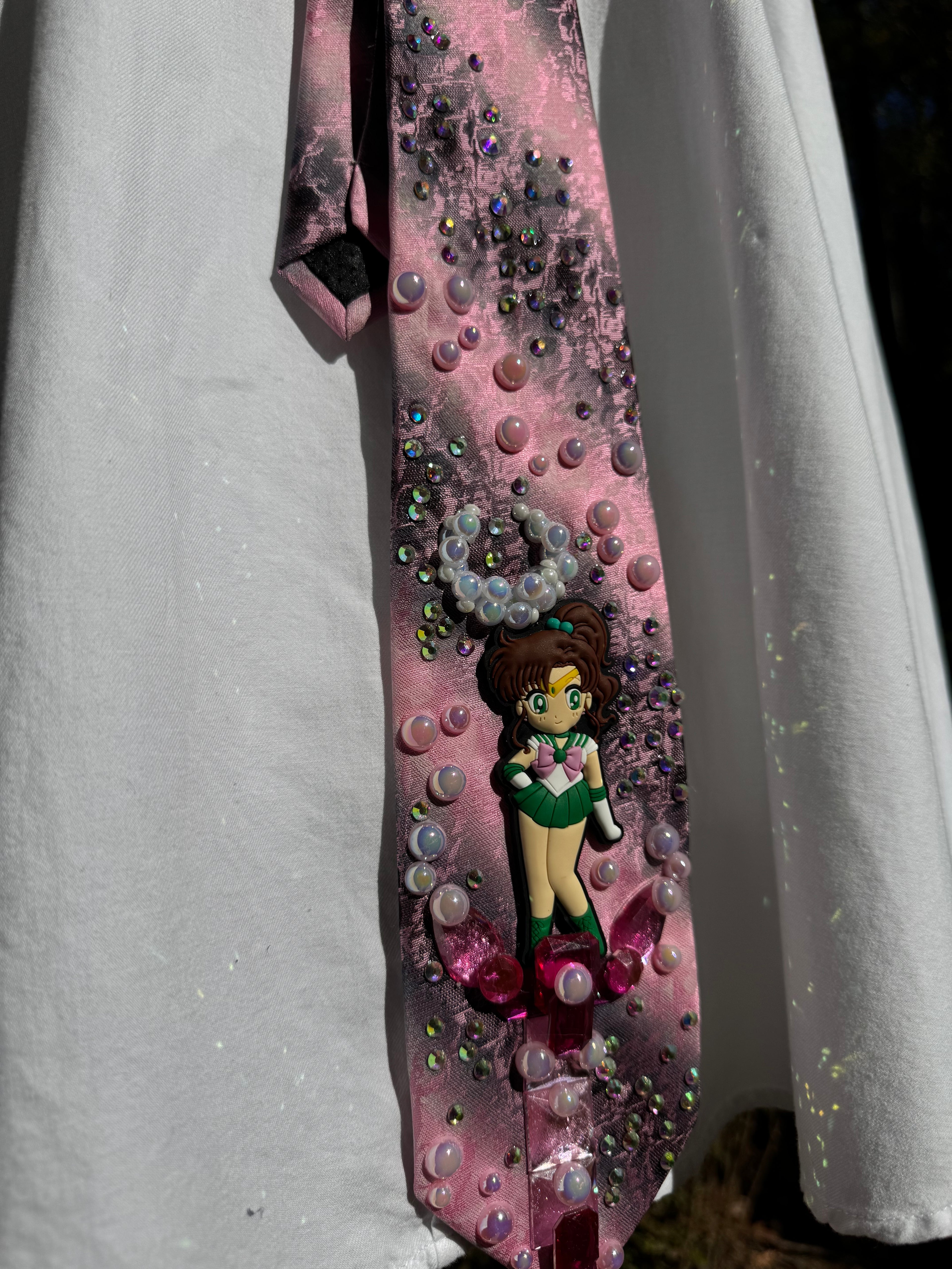 Pink and Grey Striped Sailor Jupiter Makoto Kino Sailor Moon Anime Tie