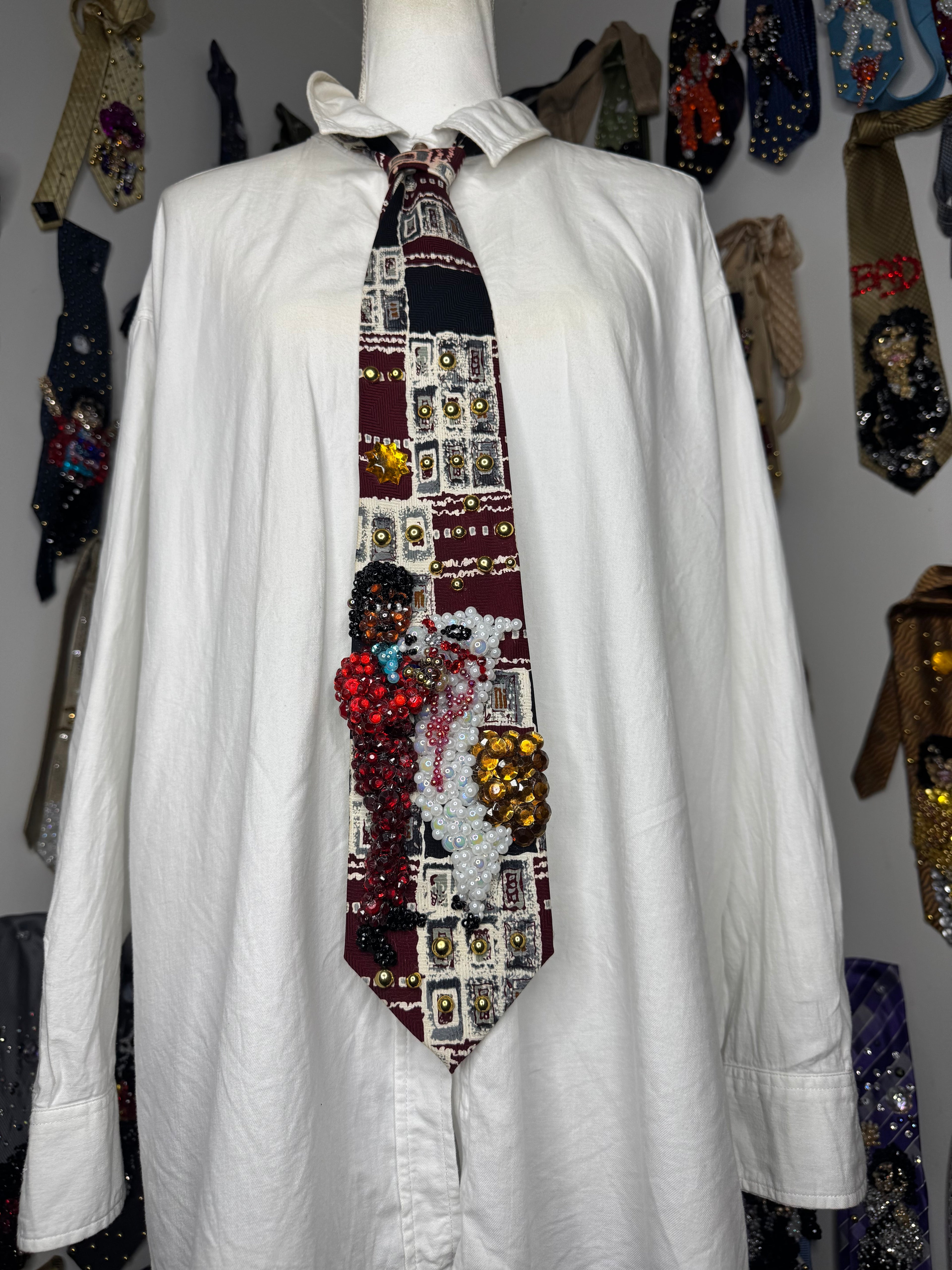 Burgundy and White Michael Jackson With His Exotic Pet Llama Louie Tie