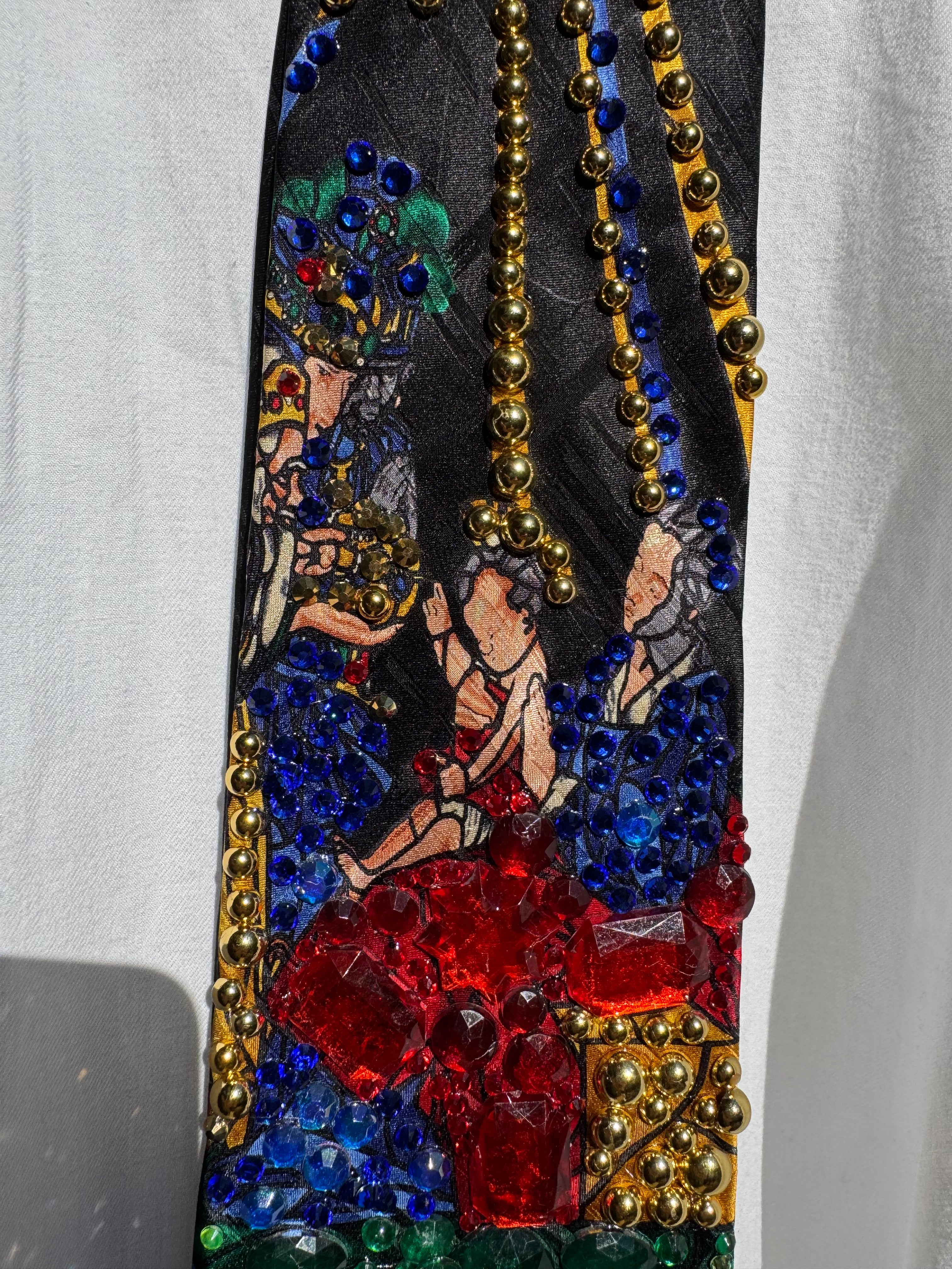 Black Stained Glass Window Portrait of New Born Baby Royalty Church Tie