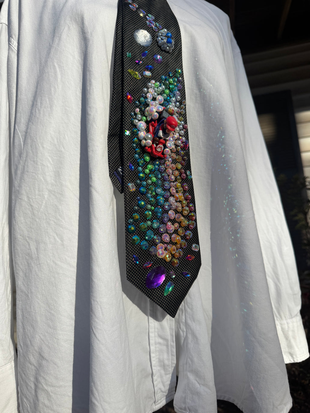 Black Mario Dodging Blue Shell on Rainbow Road 200cc Mario Kart Tie