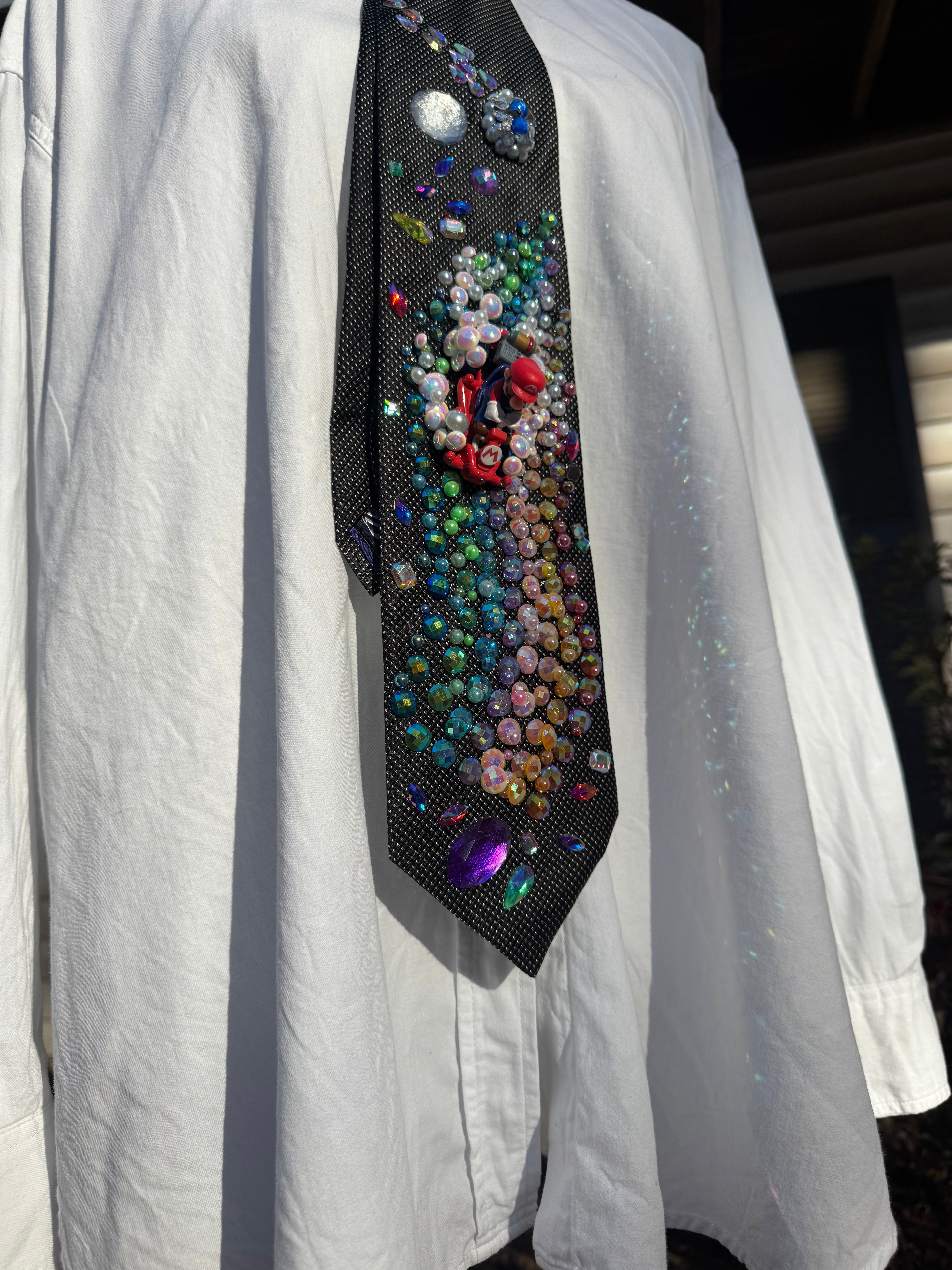 Black Mario Dodging Blue Shell on Rainbow Road 200cc Mario Kart Tie