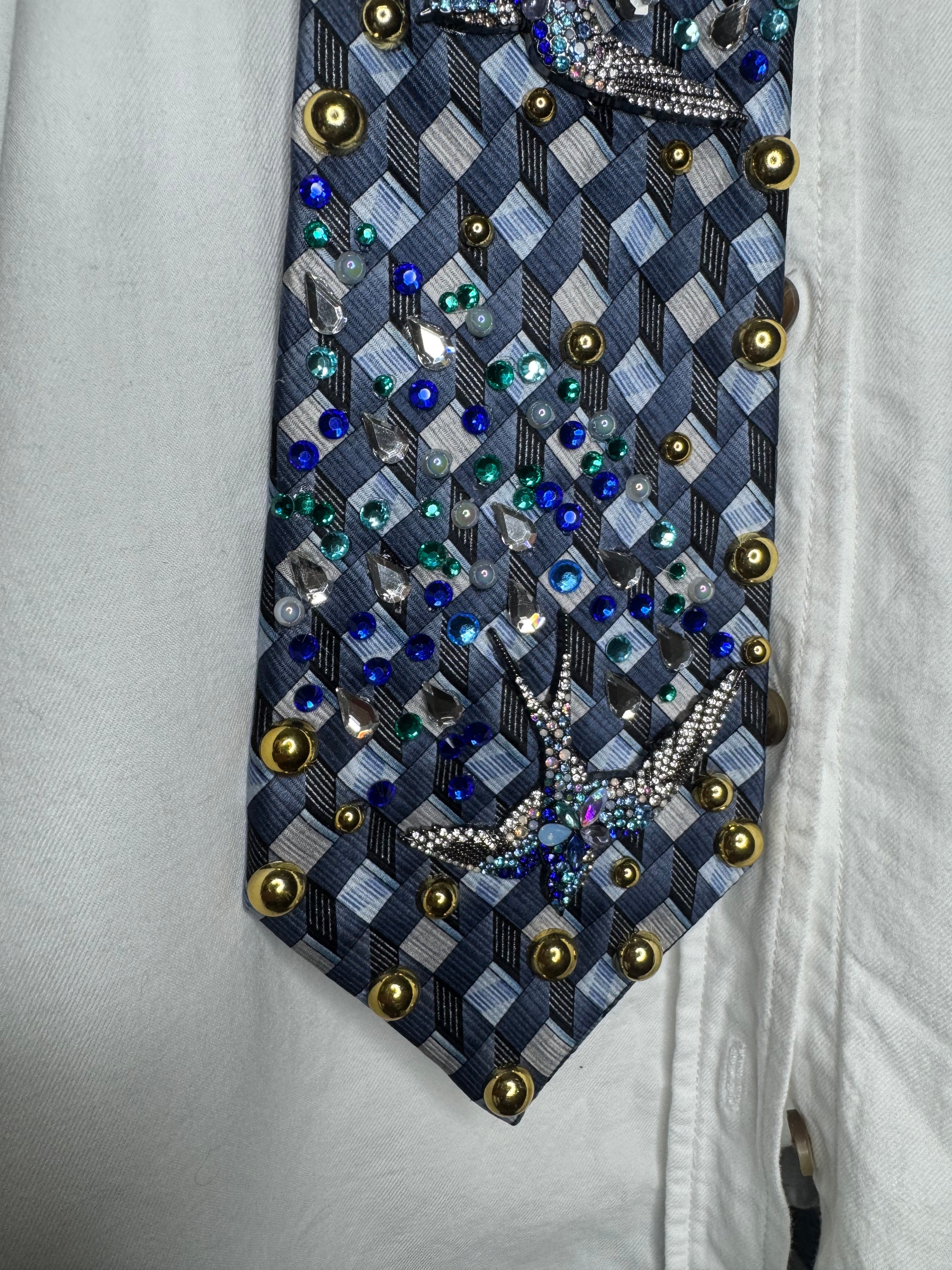Navy Blue Twin Blue Jays Leaving Stardust Nature Royalty Tie