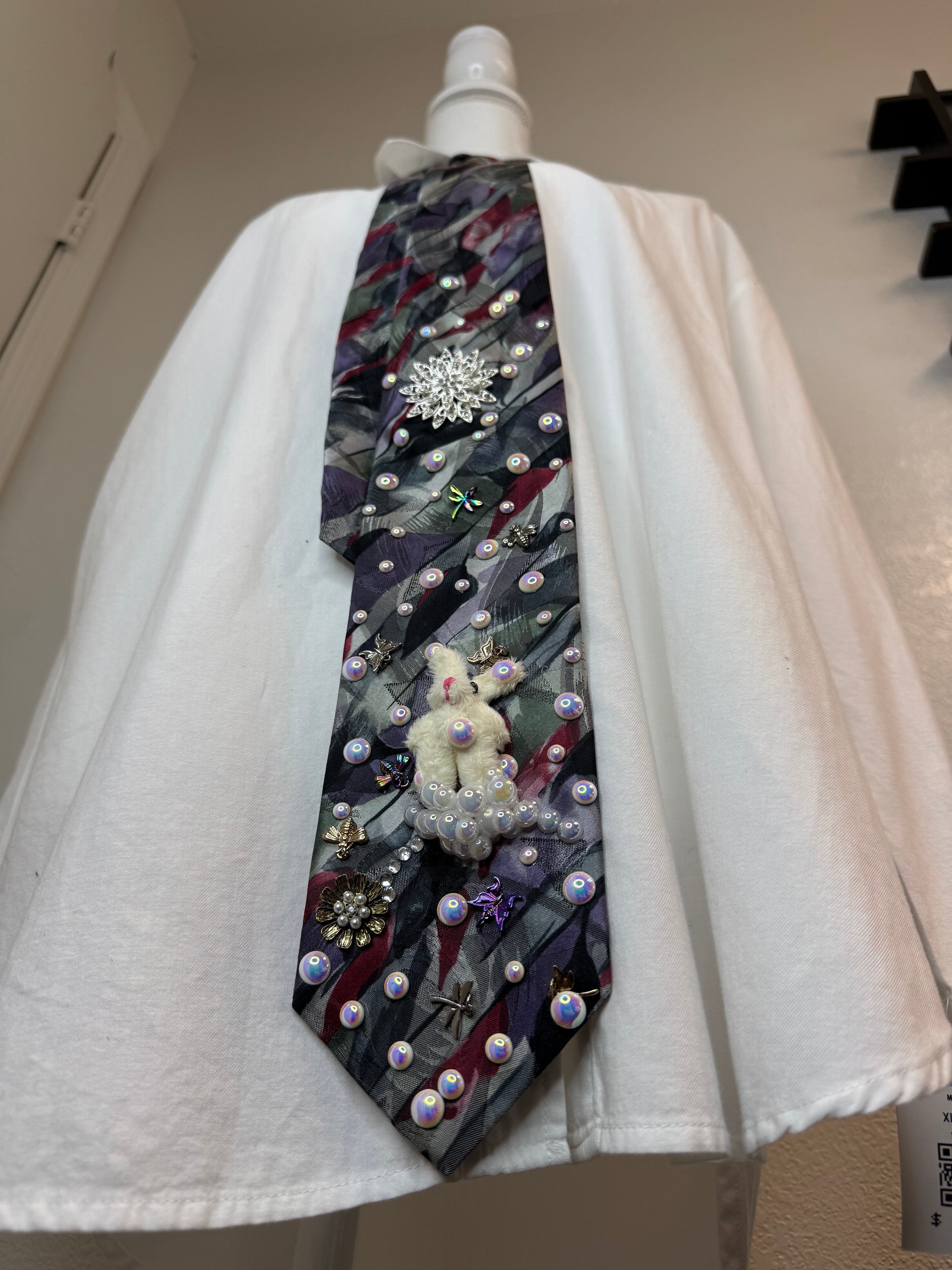 Grey and Purple Winter Snow Bunny Nature Royalty Christmas Tie