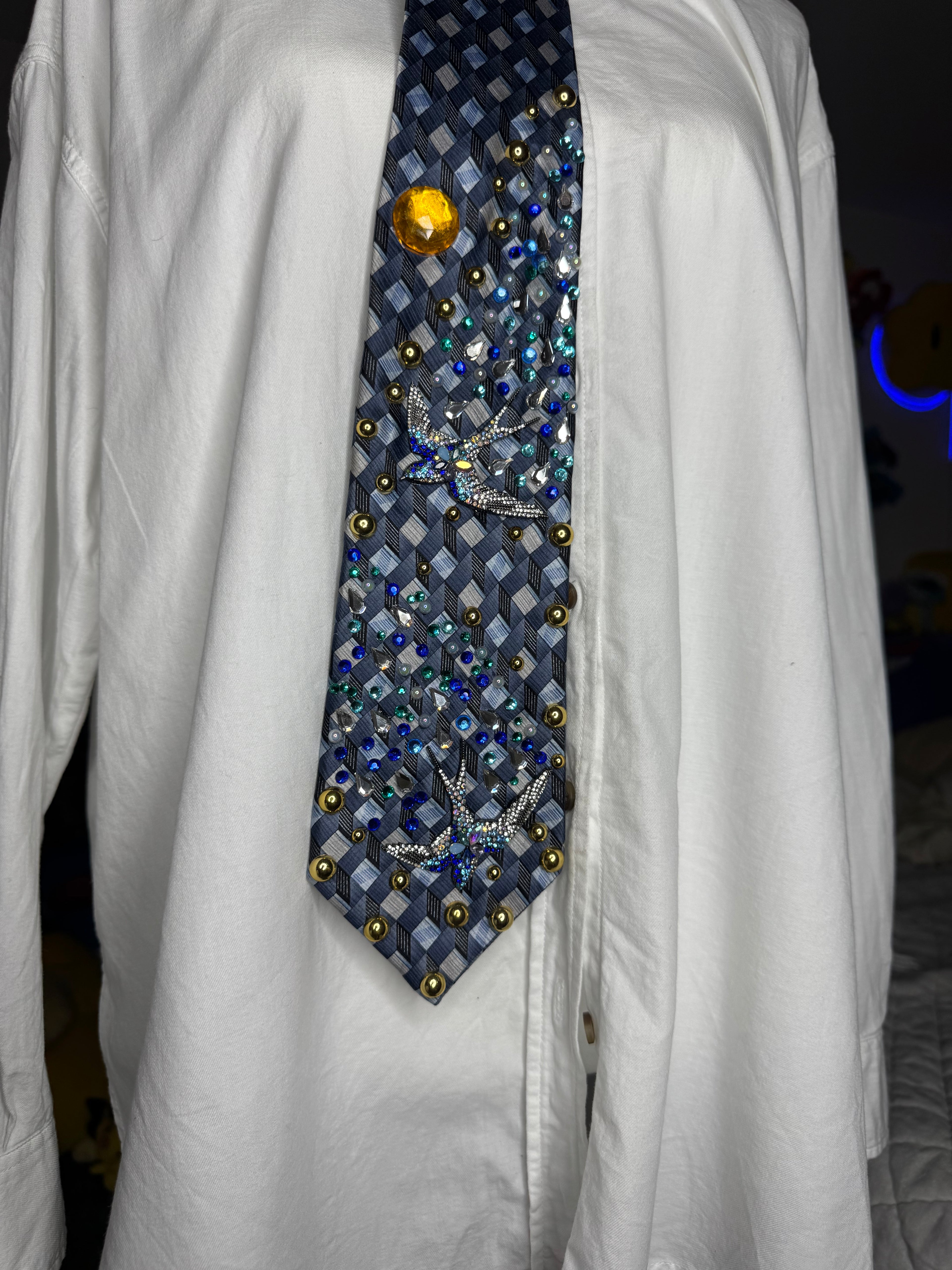 Navy Blue Twin Blue Jays Leaving Stardust Nature Royalty Tie