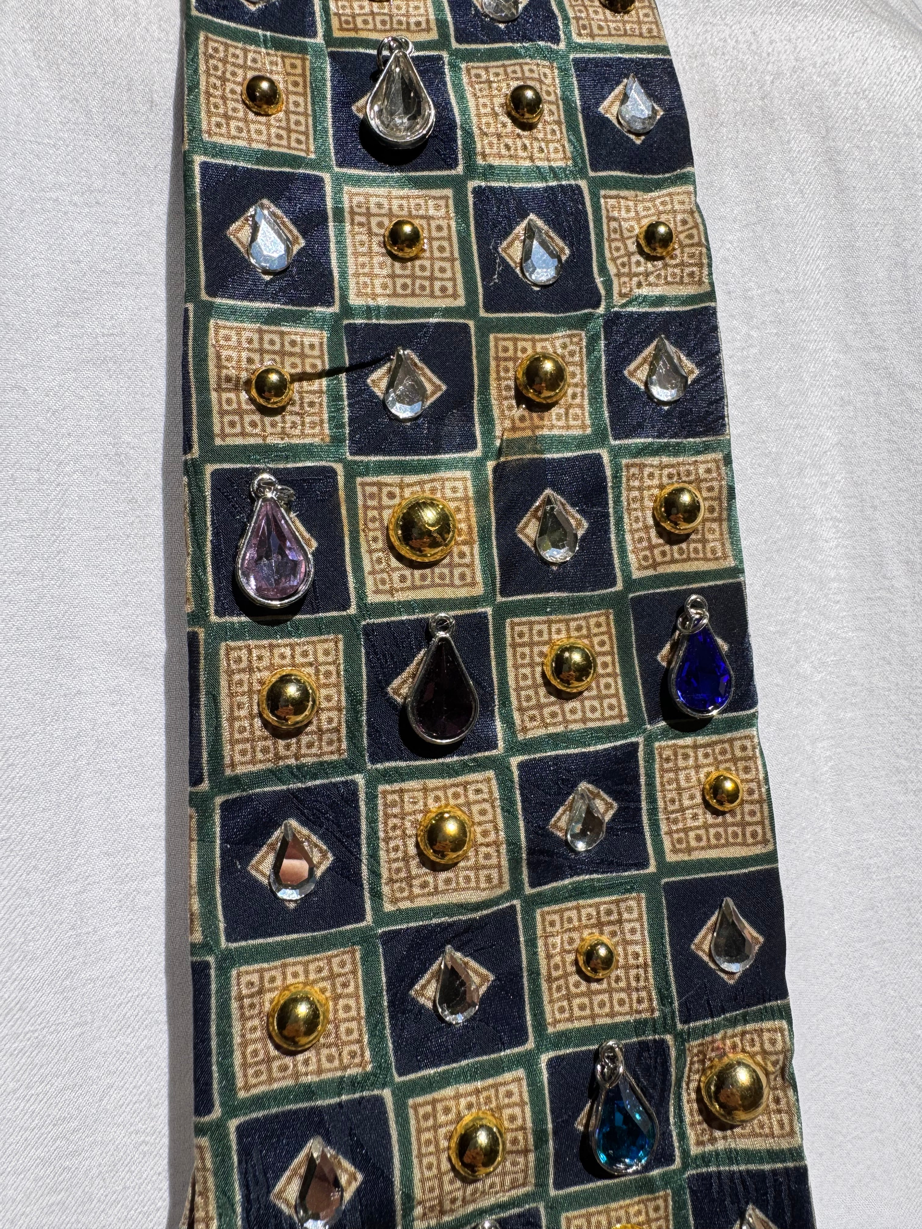 Navy Blue and Gold Colorful Raindrops Treasure Box Royalty Tie