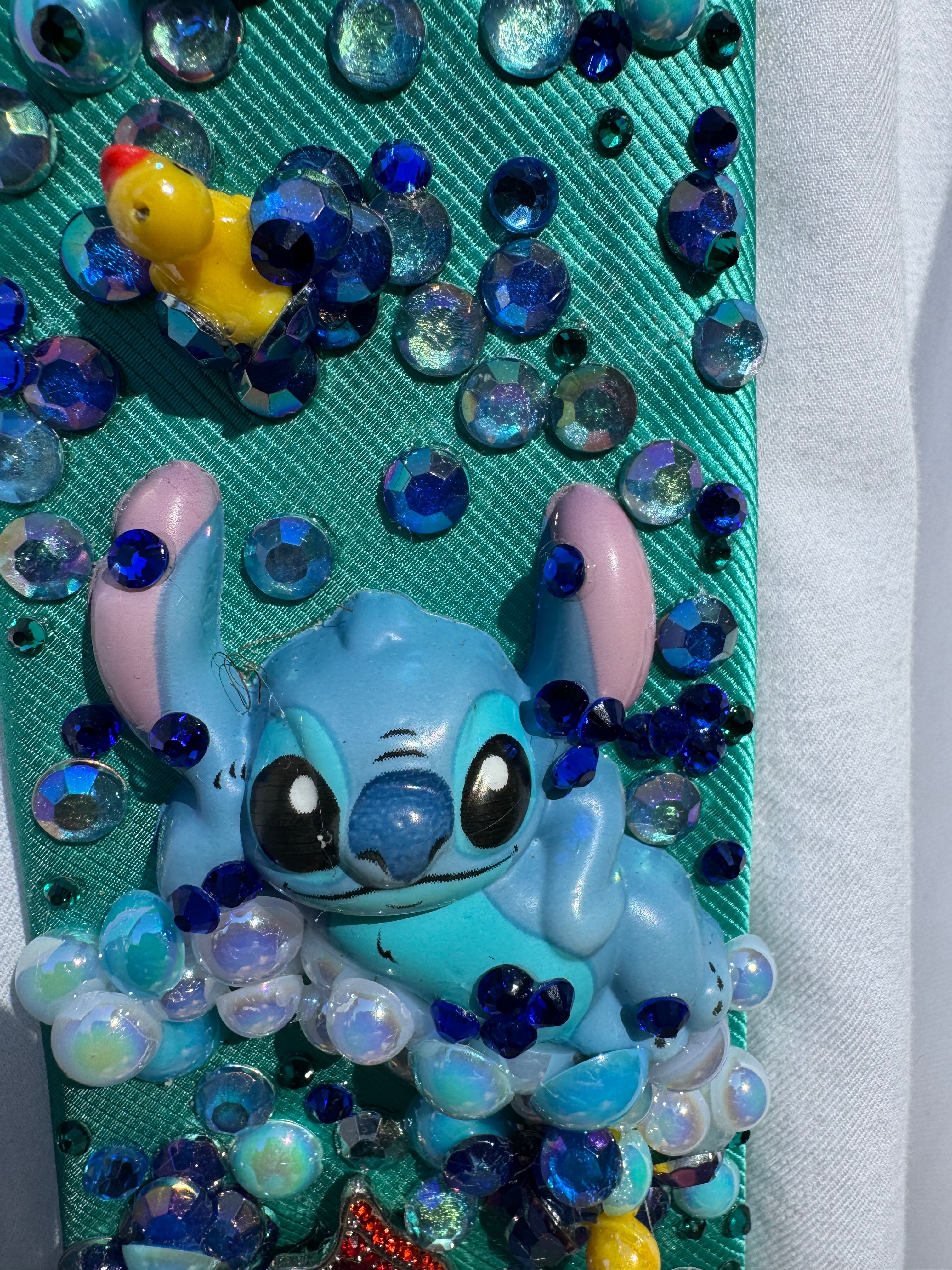 Coral Blue Stitch Swimming In Pond With Rainbow Koi and Ducks Tie
