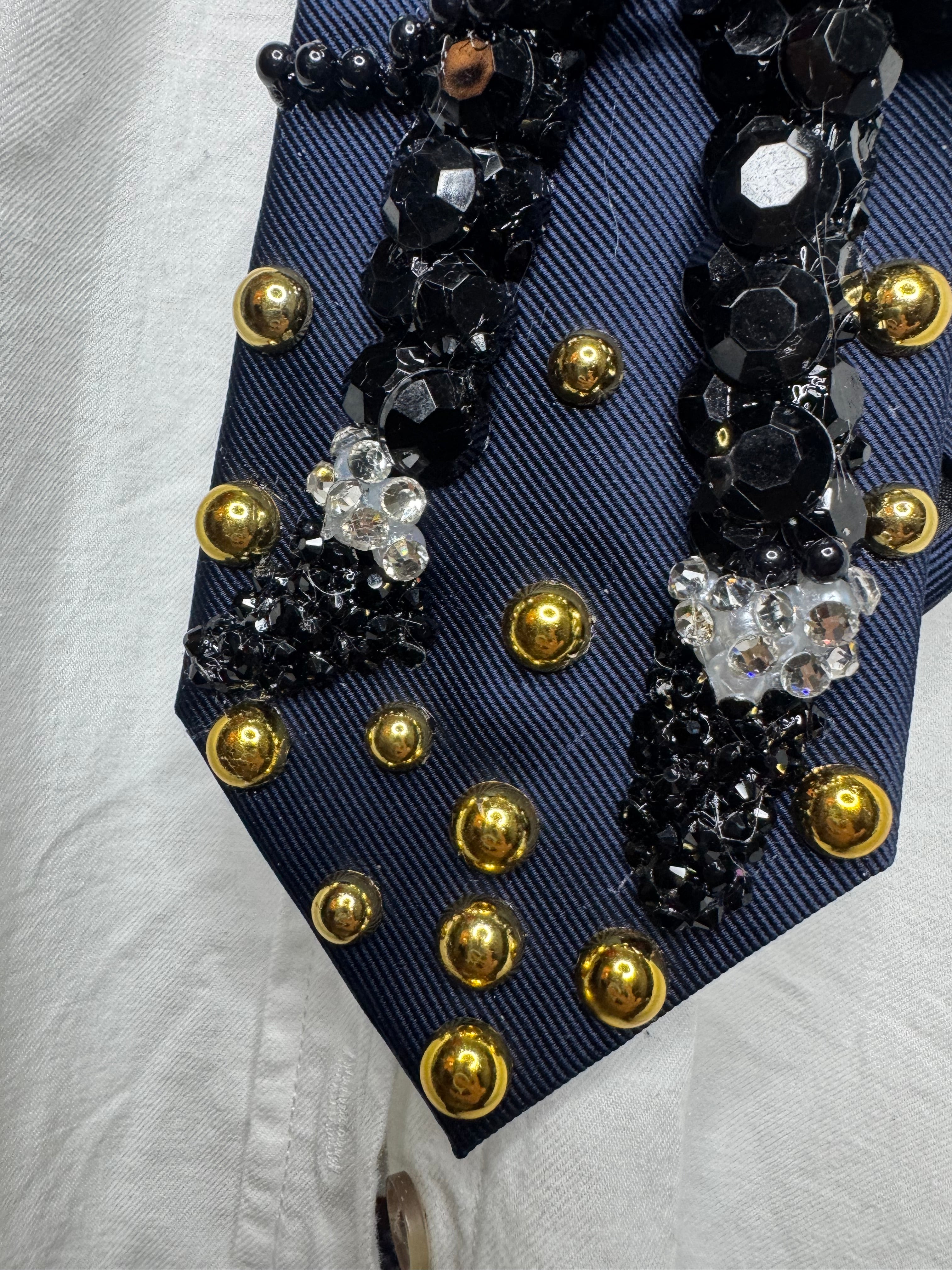 Navy Blue Michael Jackson Pointing Mic to Crowd Pose DSTYGE Destiny Tour 1979 Tie