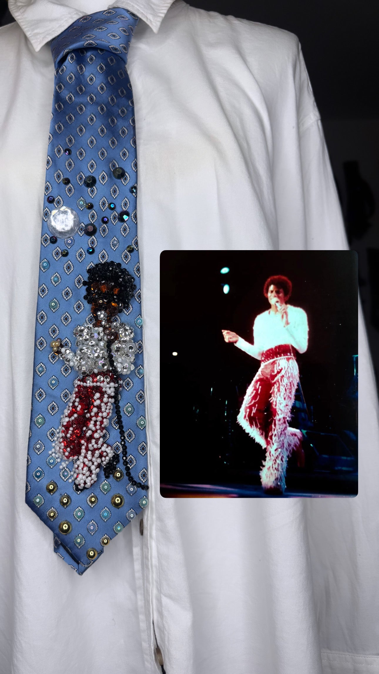 Light Blue Michael Jackson In Spaghetti Shirt & Polo On Destiny Tour 3rd Leg Jackson 5 1979 Tie