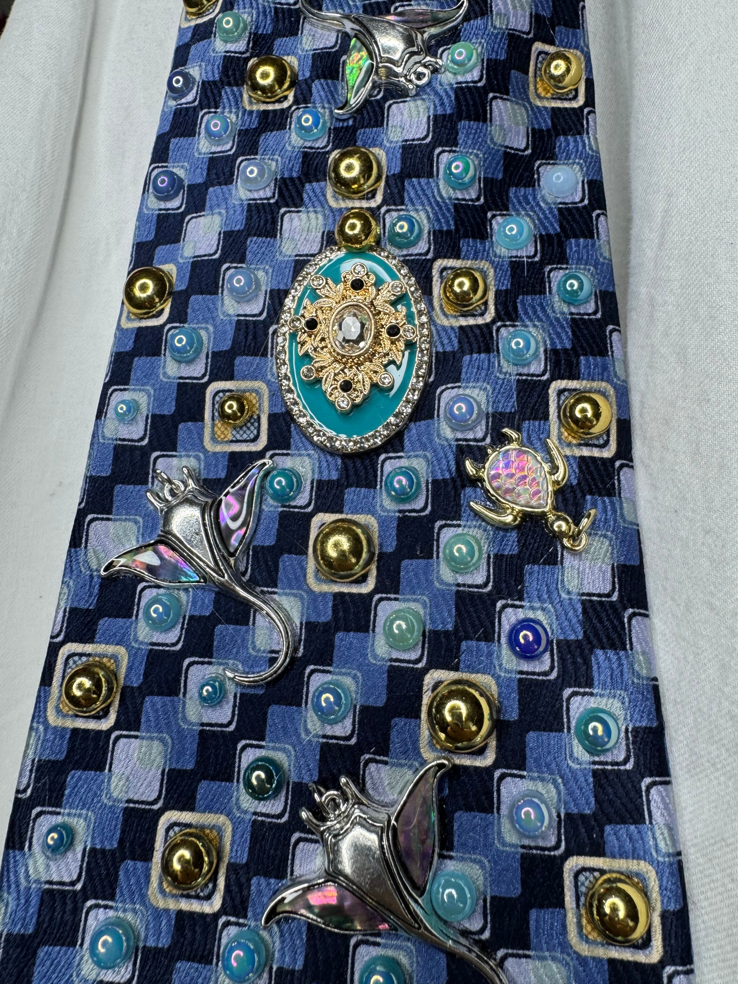 Navy Blue Ocean Floor Tropical Treasure Box Royalty Tie