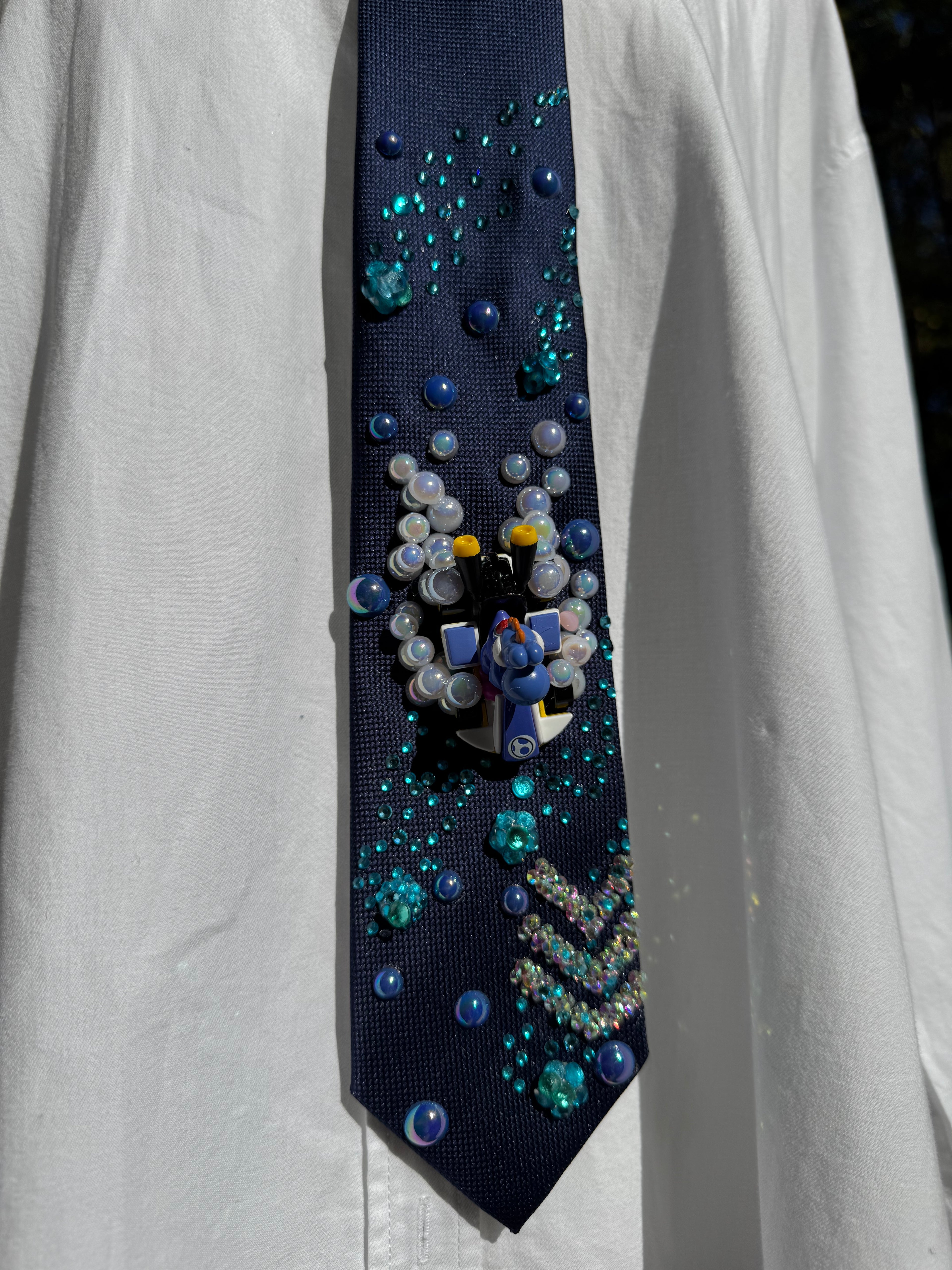 Navy Blue Blue Yoshi Dodging Ice Fire Balls 200cc Mario Kart Tie