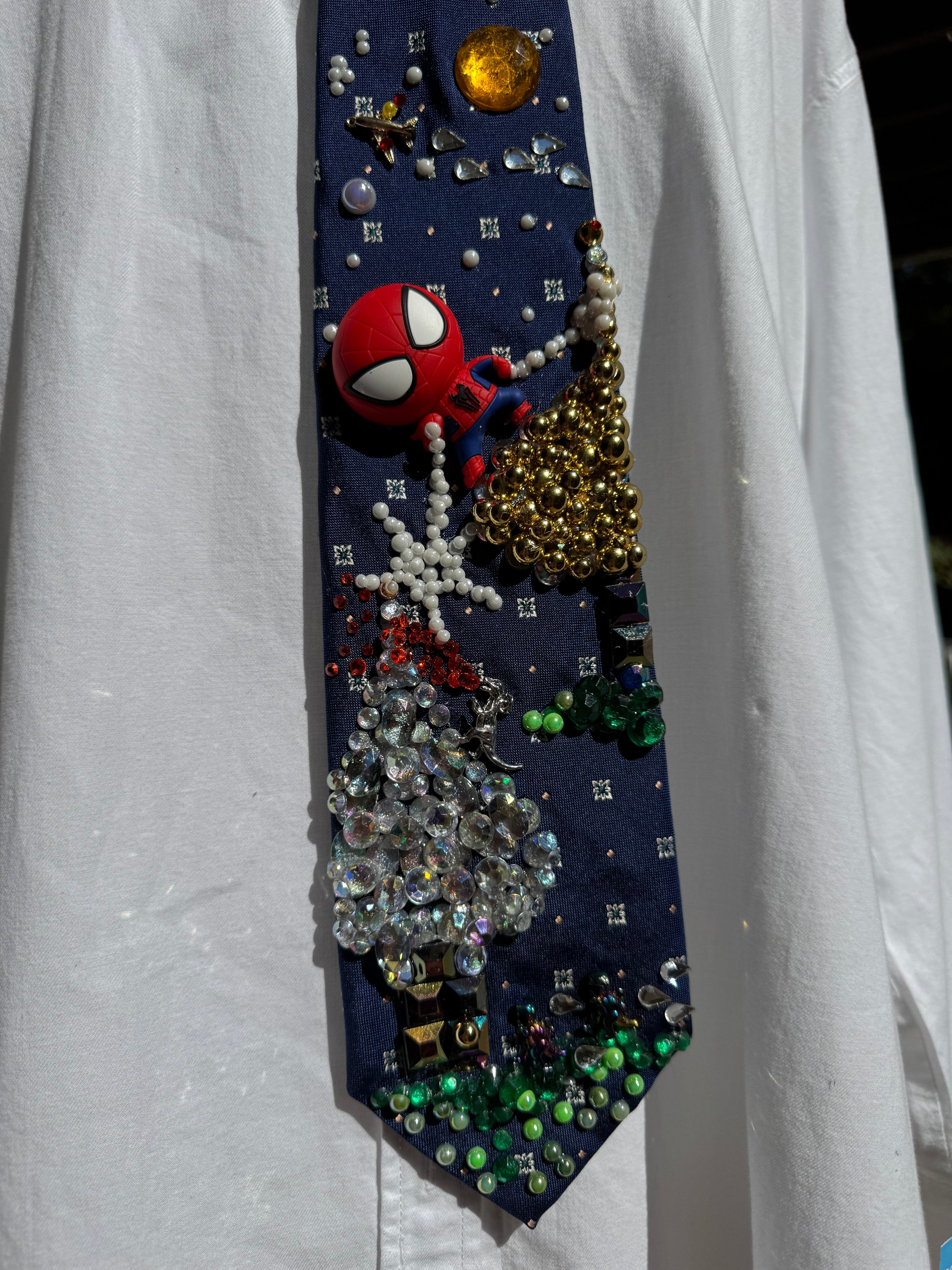 Navy Blue Spiderman Vs Dinosaurs in Taj Mahal Kingdom Spiderman Tie