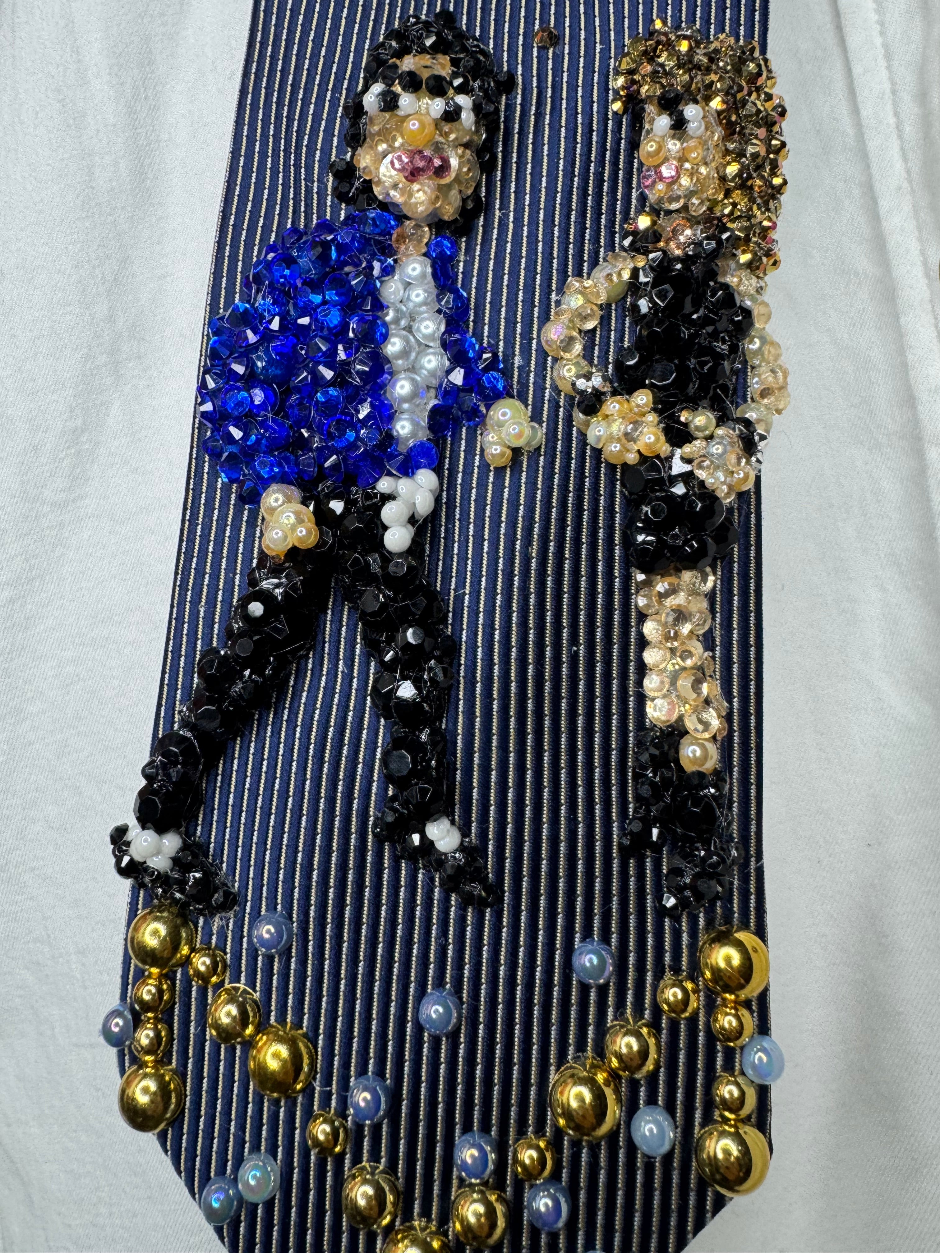Navy Blue Pinstriped Michael Jackson Flirting With Tatiana Thumbtzen in The Way You Make Me Feel Music Video Tie