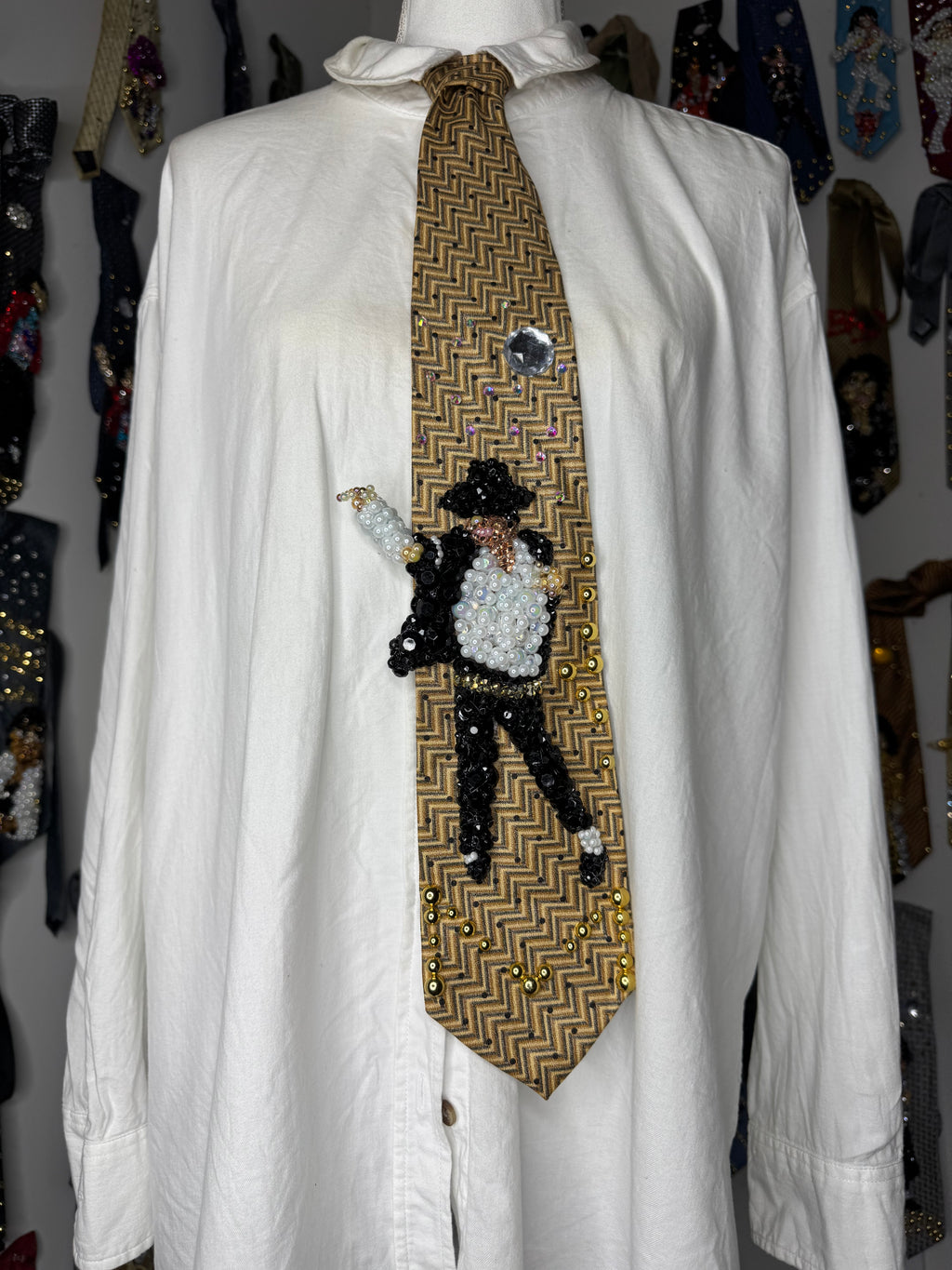 Gold Michael Jackson Hitting Chest Touch Pointing Pose in Black Or White Music Video