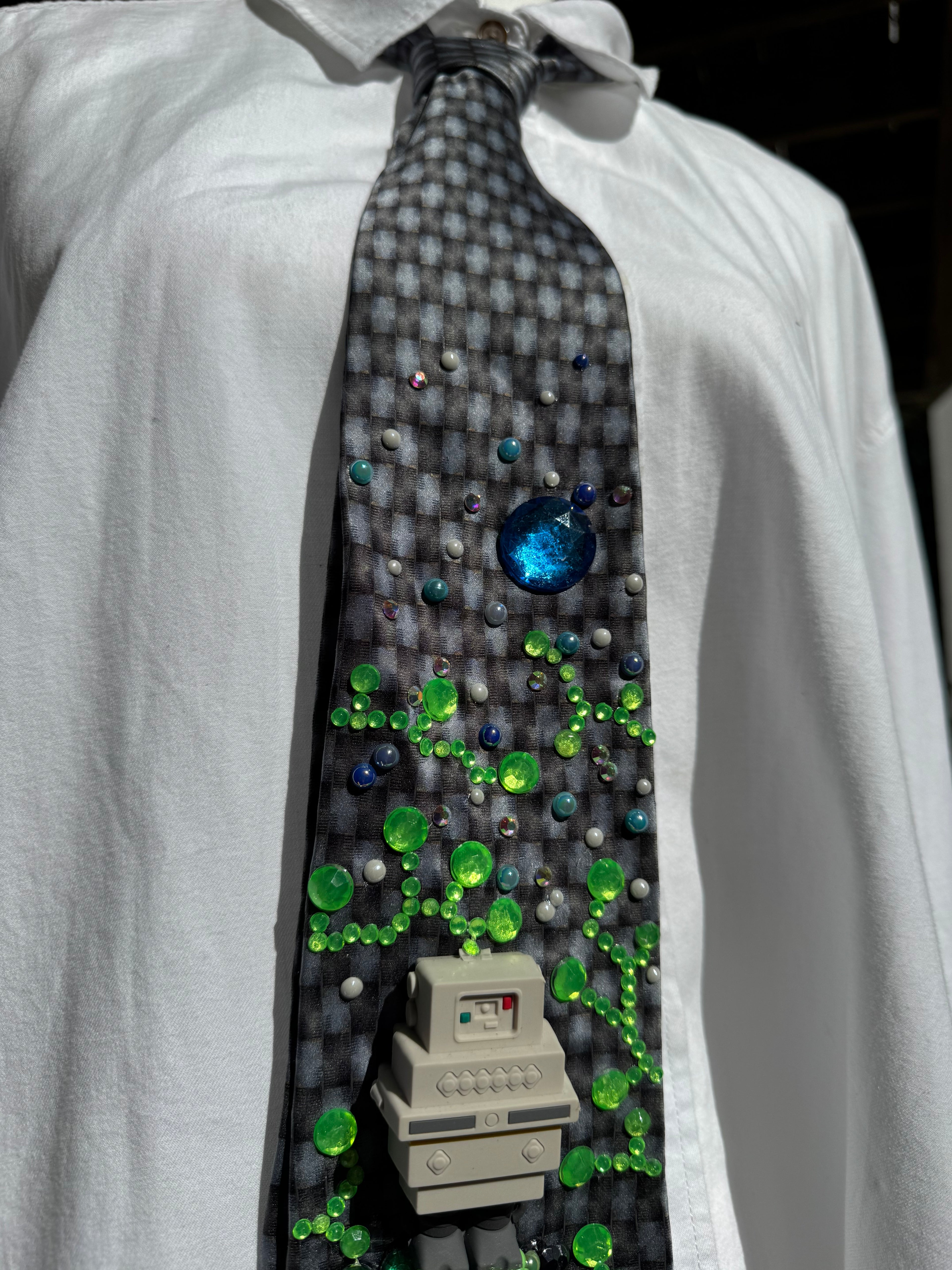 Navy Blue and Grey Gonk Droid Computer Chip Star Wars Tie