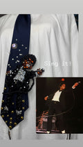 Navy Blue Michael Jackson Pointing Mic to Crowd Pose DSTYGE Destiny Tour 1979 Tie