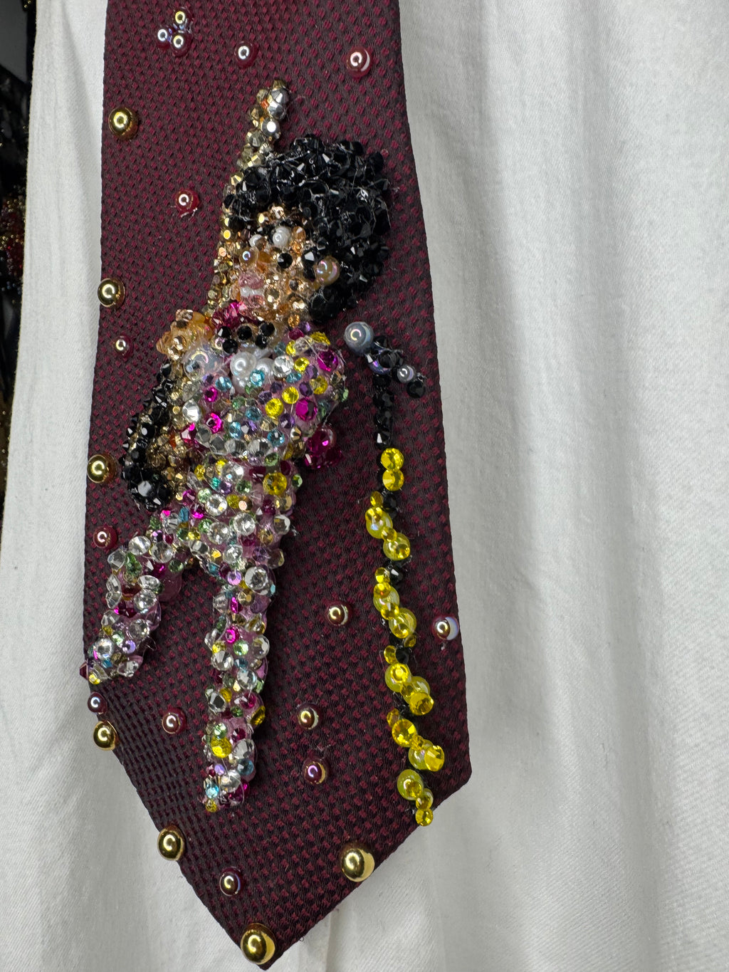 Burgundy Prince Rocking Guitar Jumping in the Air in Full Colorful Spotted Outfit Live Tie
